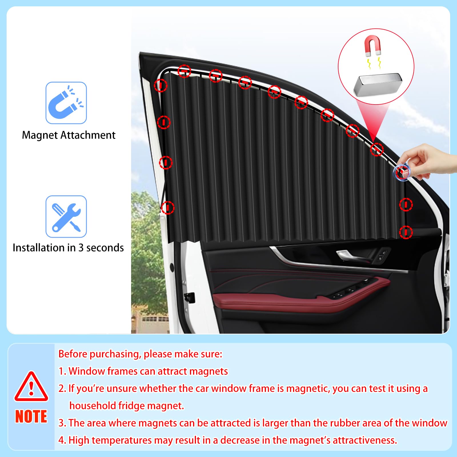 ZATOOTO - Tendine parasole per finestrini laterali dell'auto, magnetiche, colore nero, 2 pezzi, accessori per auto, per mantenere più fresco, per il sonno del bambino