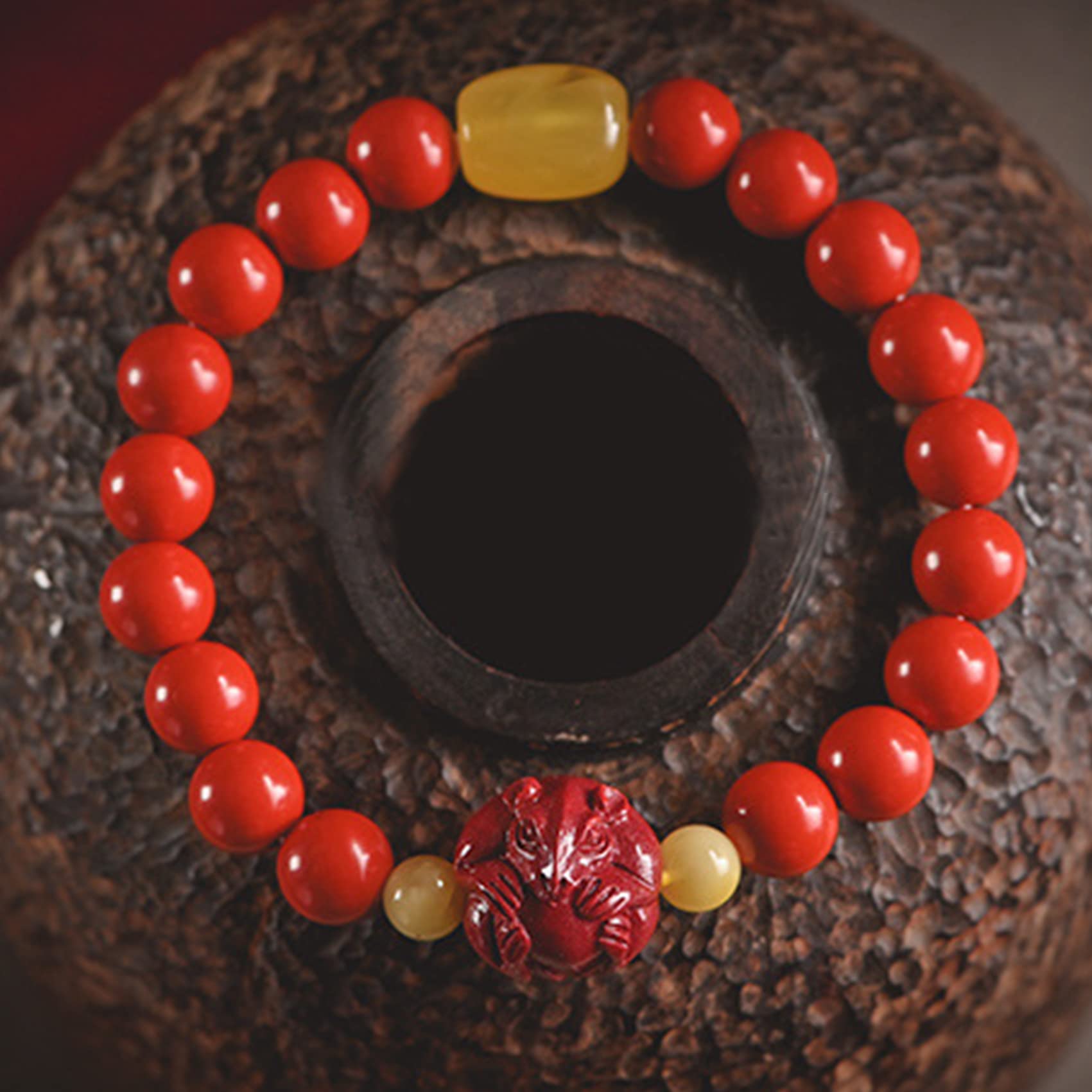 YDYDTTKD Bracciale con Pietre preziose Naturali, Braccialetto Cinese con Pietra Animale cinabro, amuleto da 8 mm, ricchezza, buona Fortuna, Quarzo Rosso, Anno di