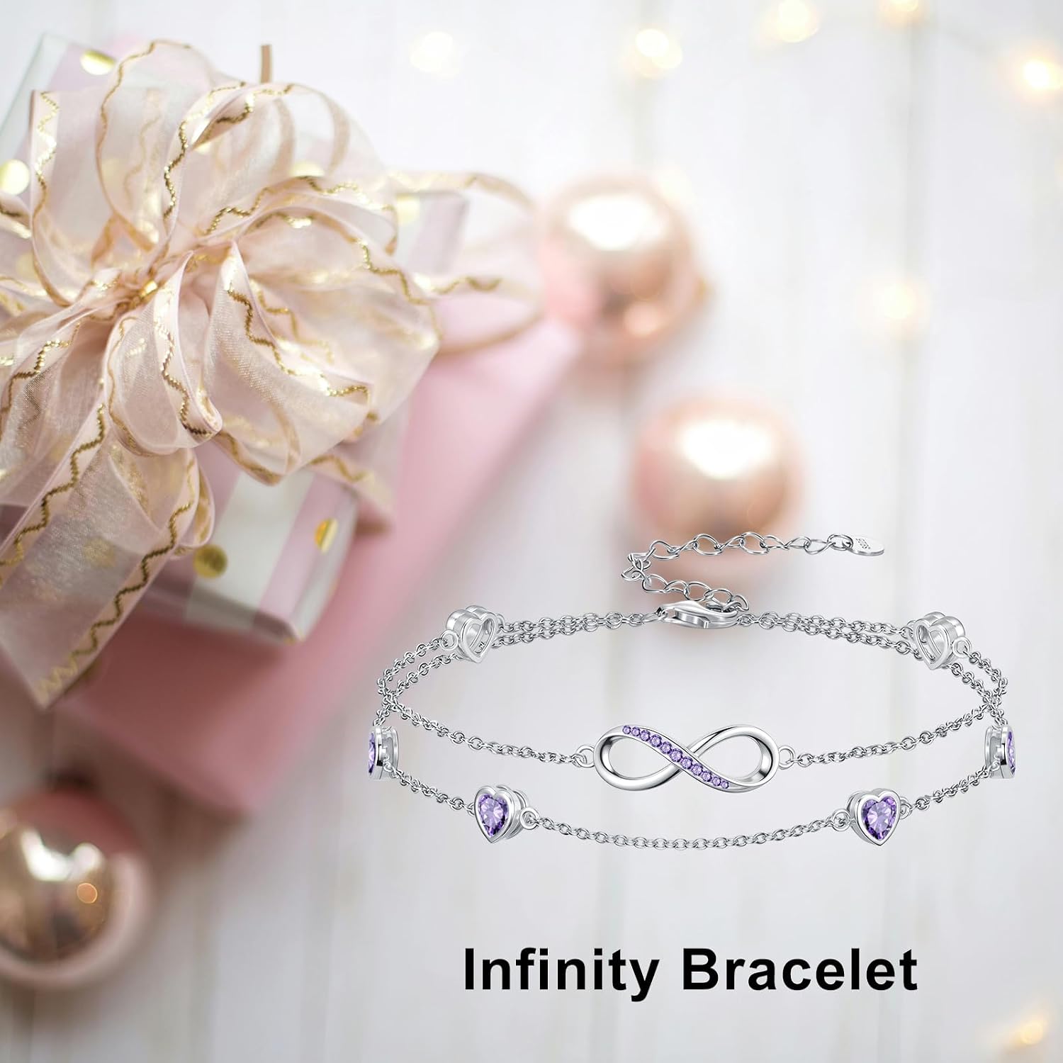 Infinity Birthstone Bracelet for Women 925 Sterling Silver Link Infinity Double Bracelet Charm Adjustable Jewelry Gifts for Women Girlfriend Her
