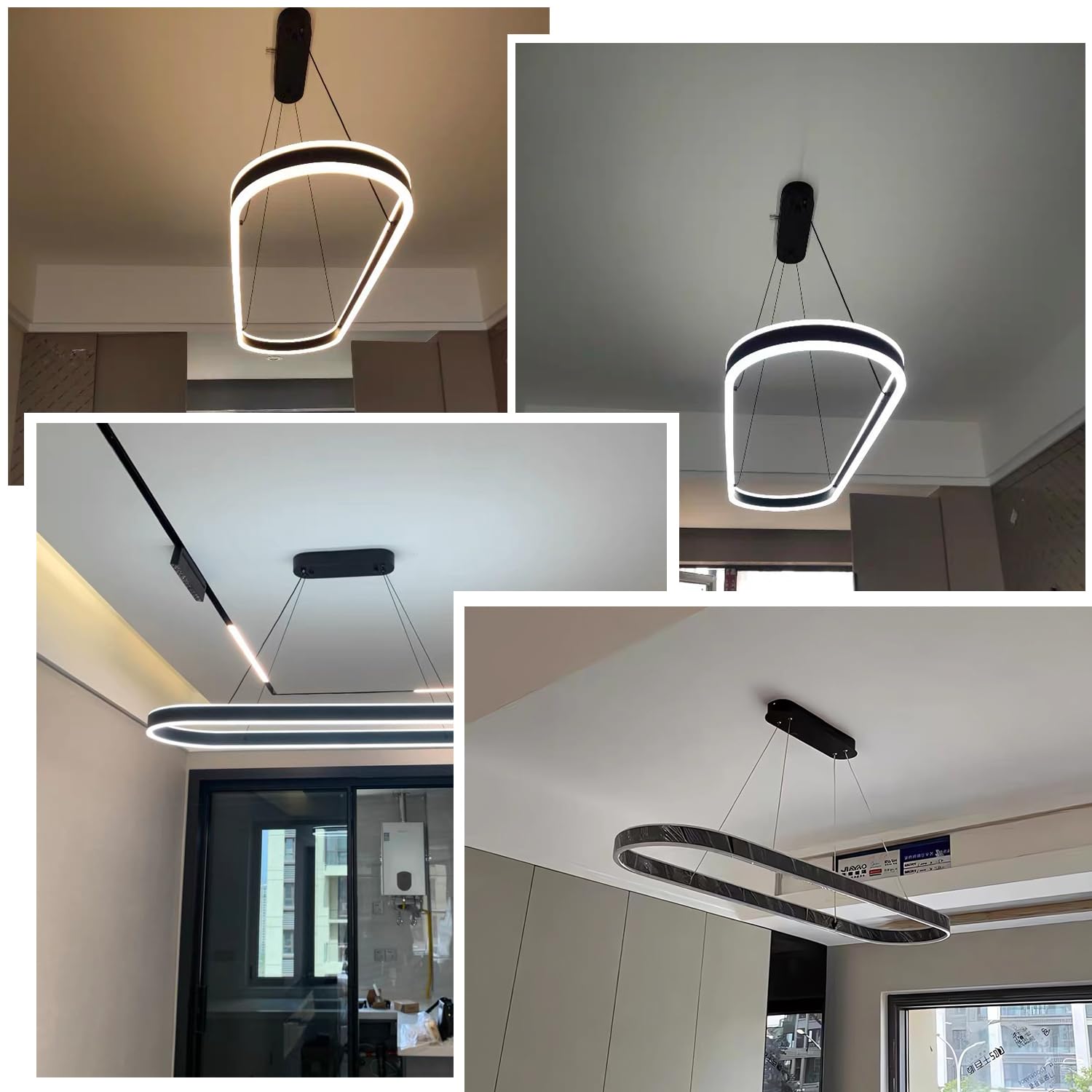Modern LED Esstisch Pendelleuchte Oval Wohnzimmer Büroleuchter Dimmbar 3500K-6500K Schwarz Esszimmerlampe Pendellampe Hoehenverstellbar, für Restaurants Bars Büros Billardzimmer (Schwarz, L100cm,88W)