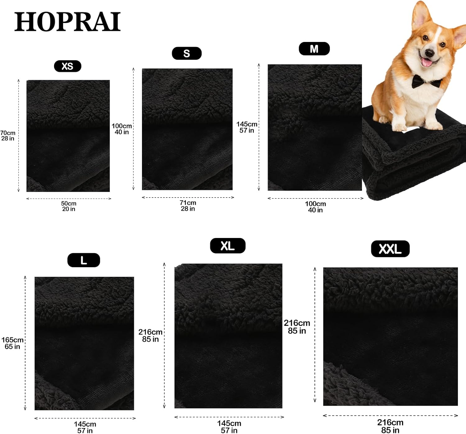 Dog Blanket, Waterproof Reversible Sherpa Fleece Throw Blanket, Furniture Cover for Bed, Couch, Sofa Protection from Liquid Pee and Pet Fur of Puppy, Cat (Black M39*57inches)