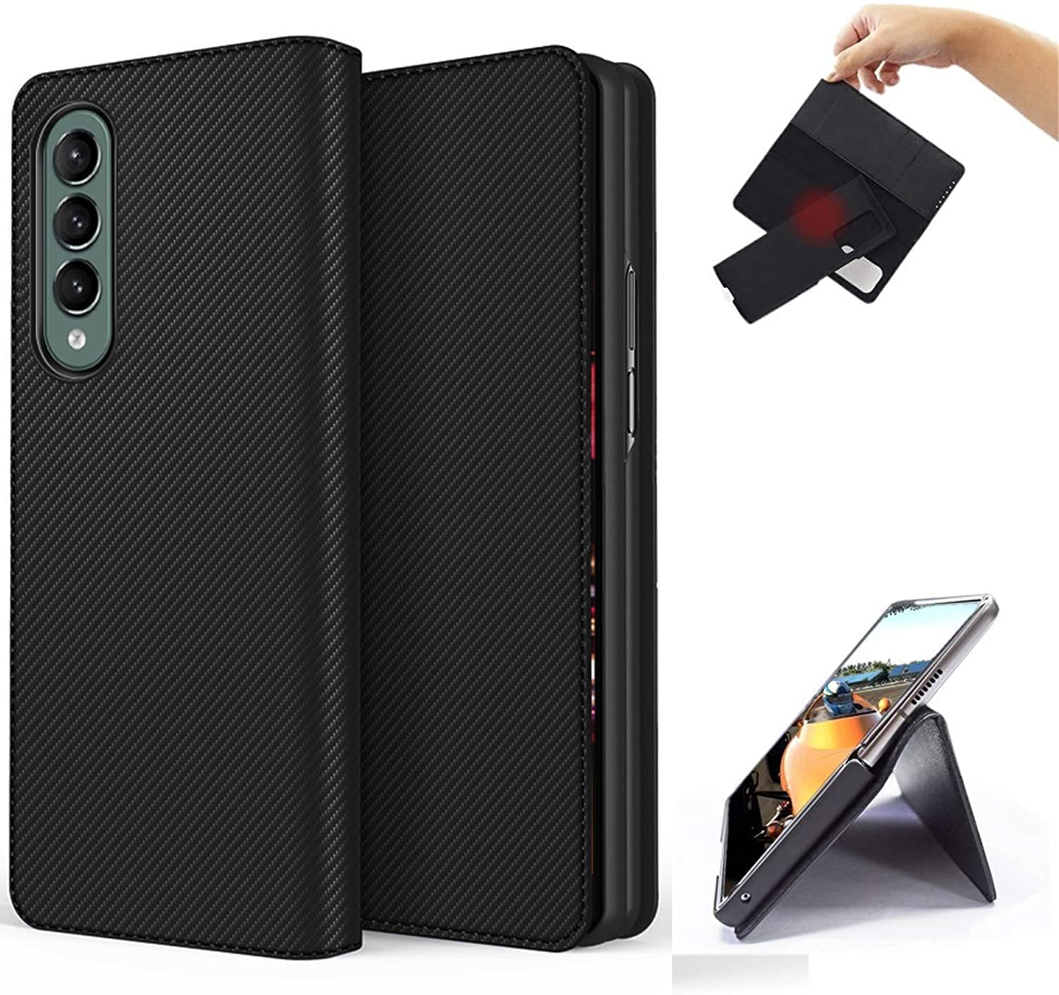 NA Case for Samsung Galaxy Z Fold 2, Wallet Cover with Card Slot Hybrid Leather Case with Kickstand Anti-Scratch Shockproof Bumper Wallet Case for Galaxy Z Fold 2 (Galaxy Z Fold 2, Fiber Black)