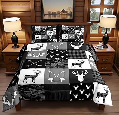 Juego de edredón de silueta de ciervo, tamaño Queen, juego de ropa de cama de 3 piezas para niños, adolescentes, decoración de la habitación del