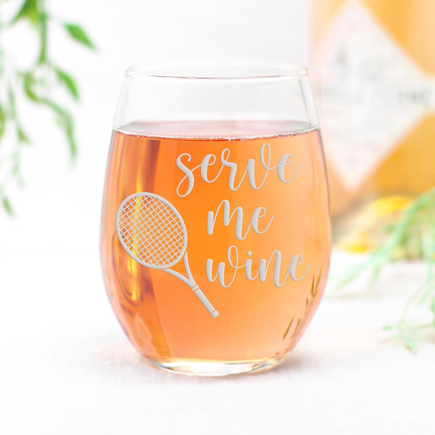 Serve Me Wine Tennis Stemless Glass - Tennis Gift for Player, Coach, or Mom - 2 Glasses