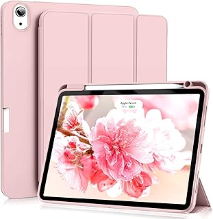 KenKe iPad Air 5th Generation Case/iPad Air 4th Gen Case with Pencil Holder, Supports Pencil Charging, Auto Wake/Sleep, Lightweight Soft Back Cover Case for iPad Air 10.9 inch 2022/2020, Pink