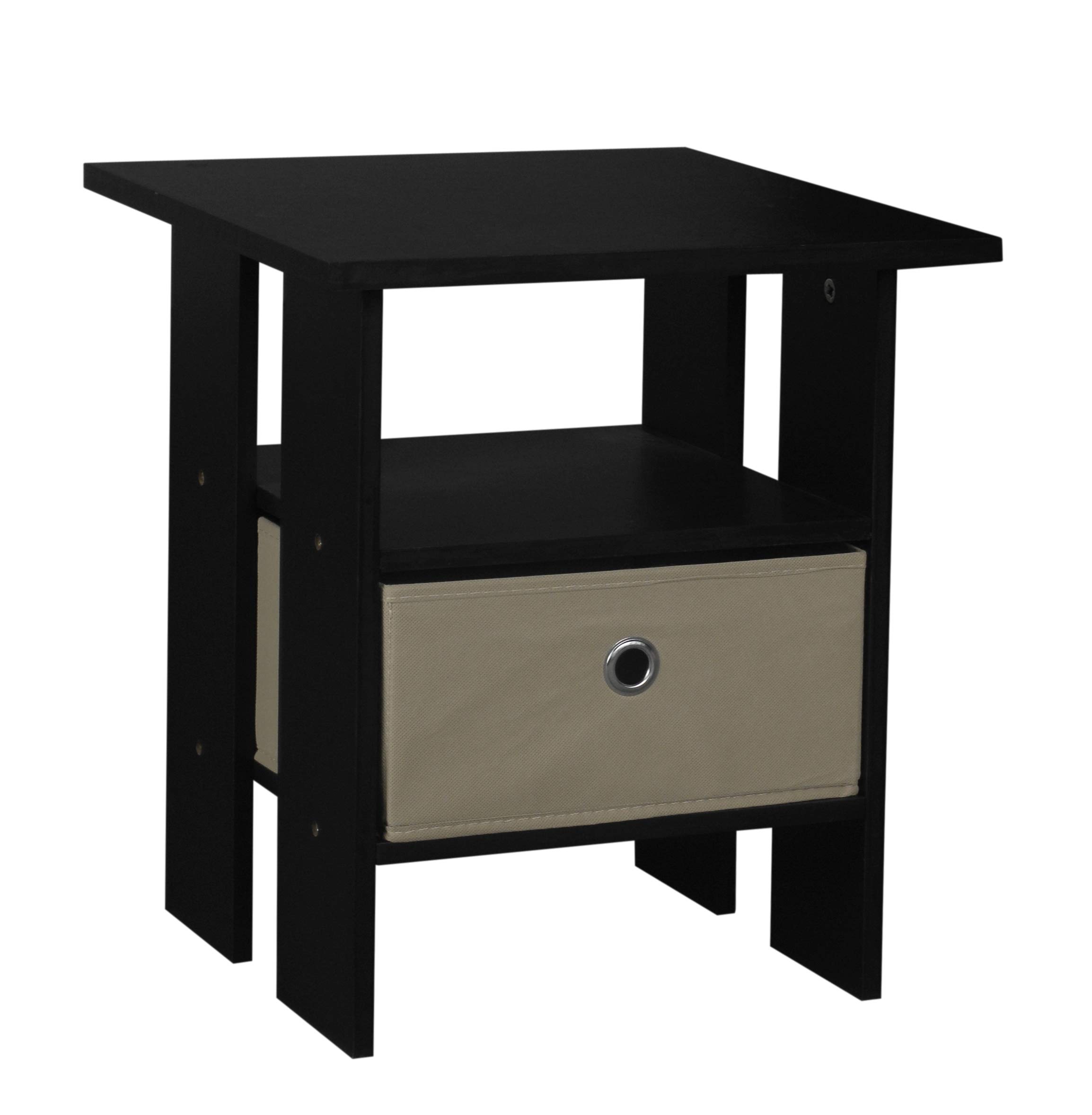 URBNLIVING 3 Tier Black Wooden Modern Side End Table With Colourful Drawer (Beige)