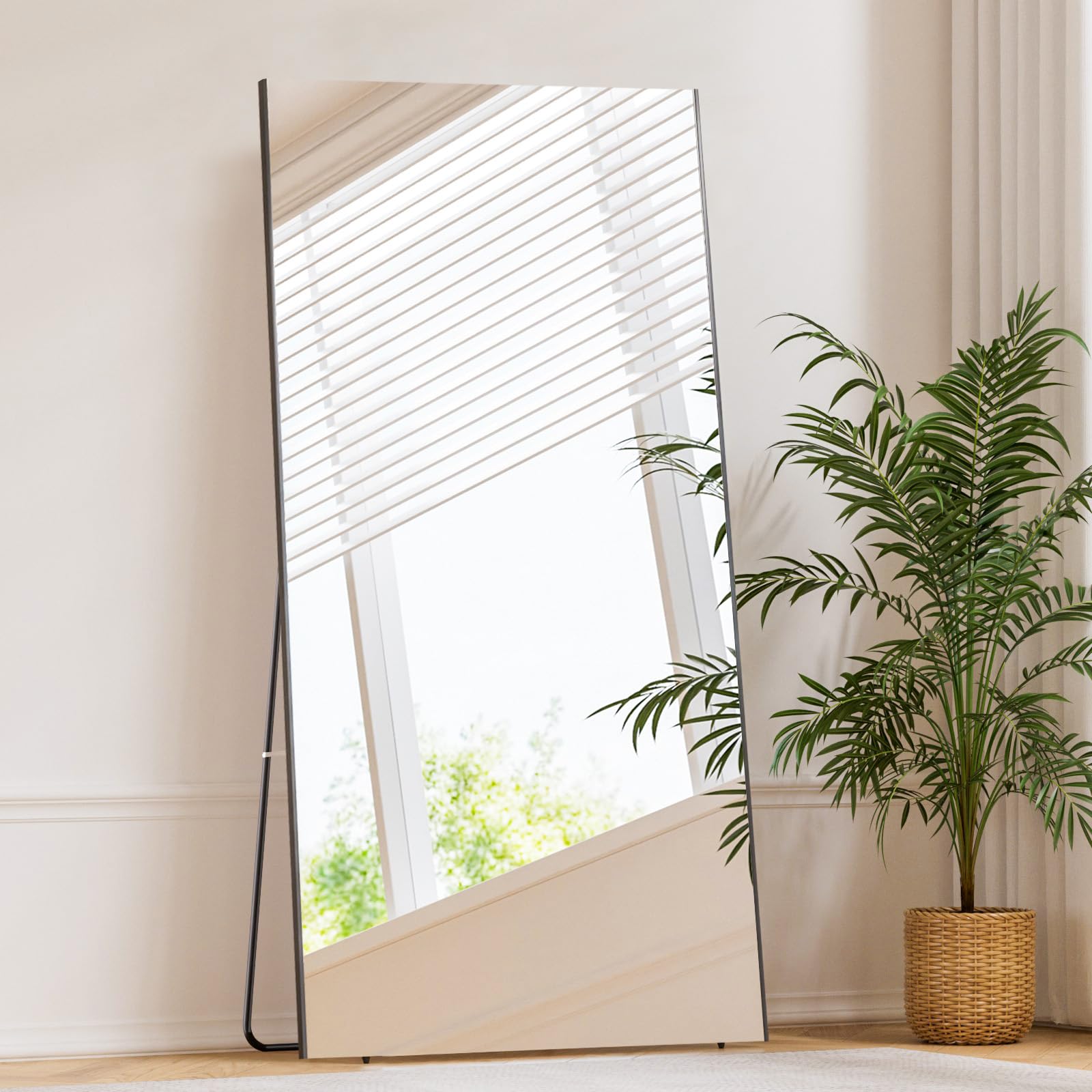 71"x26" full length mirror with stand, lightweight & easy to move, free-standing mirror for dressing room bedroom, 3-in-1 usage, shatterproof glassless floor mirror kid & pet friendly (black)