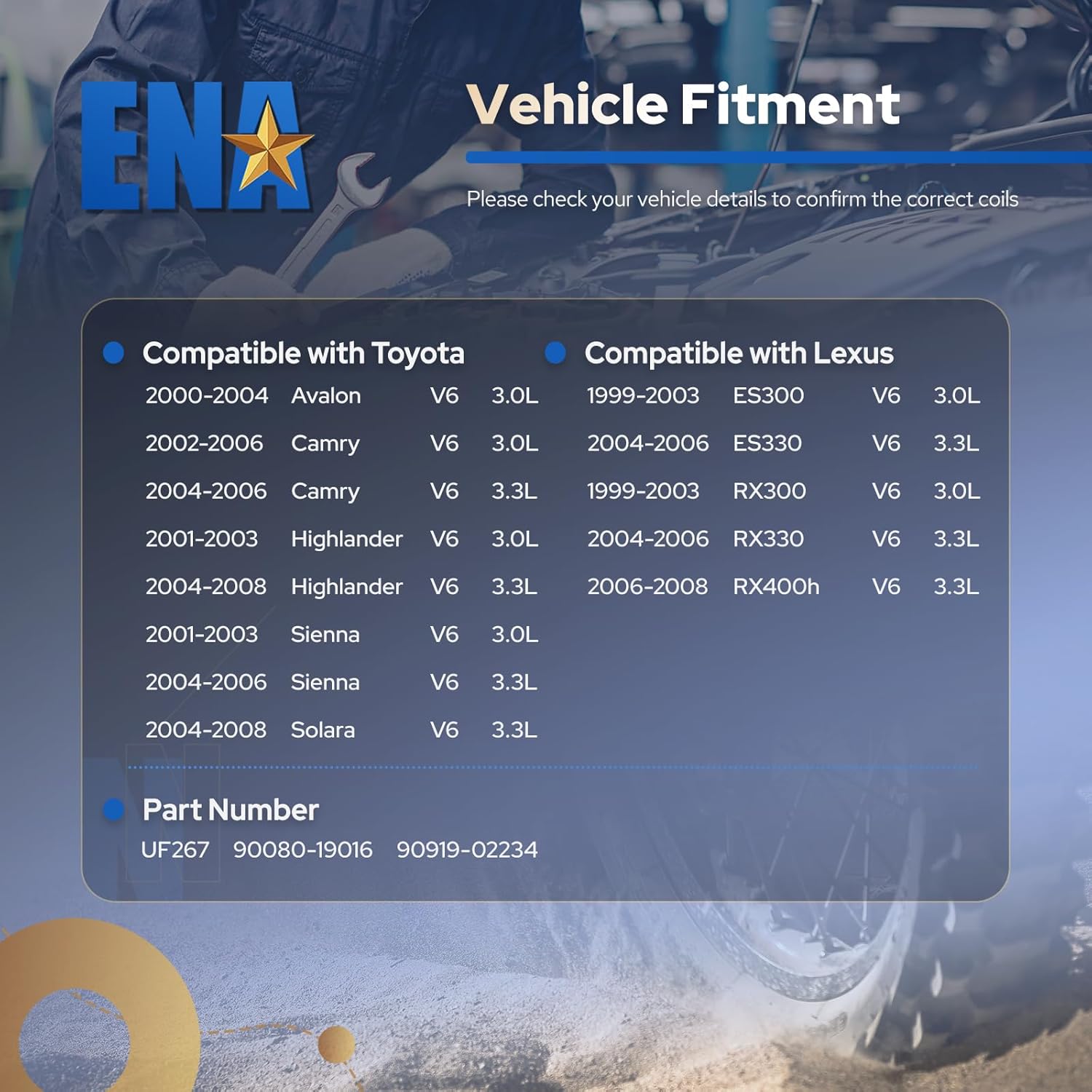 Ignition Coil Pack UF267 Fits for V6 3.0L 3.3L Compatible with 1999 2000 2001 2002 2003 2004 2005 2006 Lexus ES300 RX300 Toyota Avalon Camry Highlander Sienna Solara Lexus RX400h Coils Pack, Set of 6