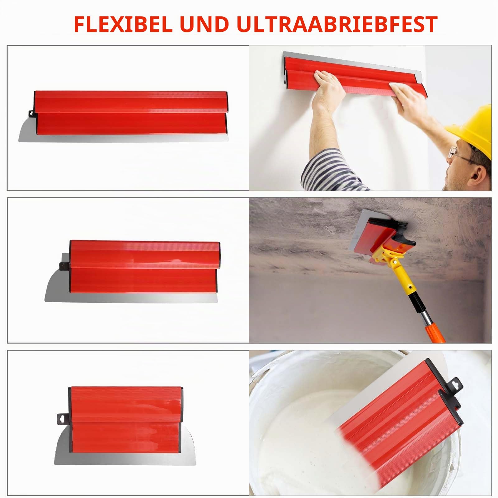 Flächenspachtel Set mit Koffer, Edelstahl Spatel Werkzeug mit Teleskopstange und Adapter, 80/60/40/25 cm, Profi Spachtel für Große Arbeitsbereiche, Wanddekoration und Bau