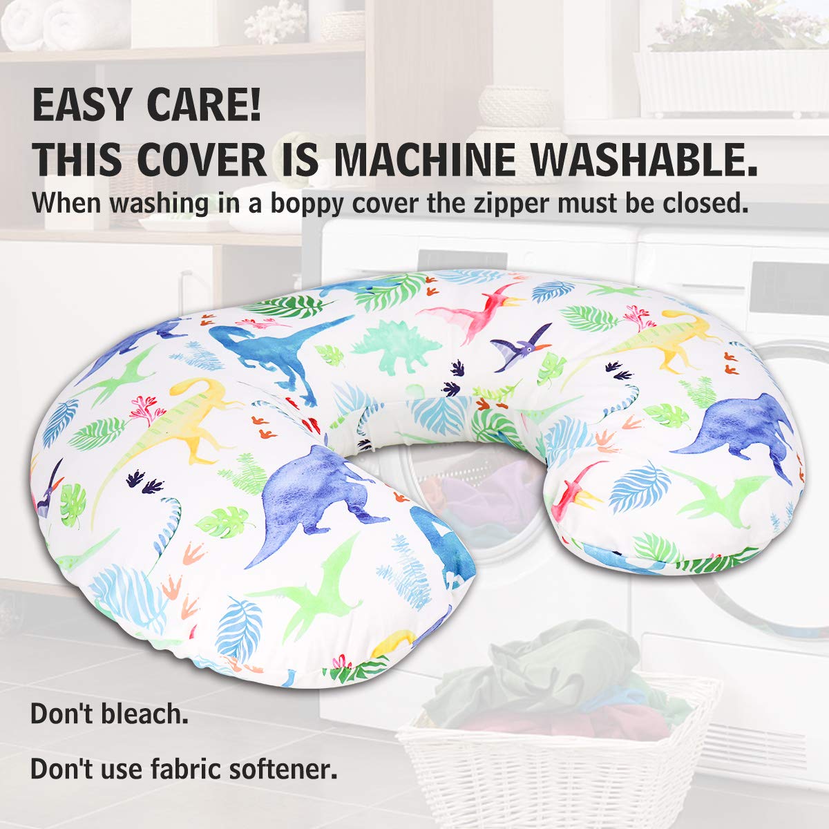 Dinosaur Nursing Pillow Cover, Breastfeeding Pillow Slipcover for Baby Boys & Girls, Nursing Pillow Case for Newborn, Soft Fabric Fits Snug On Infant, Washable & Breathable, Watercolor Dinosaur - Image 7