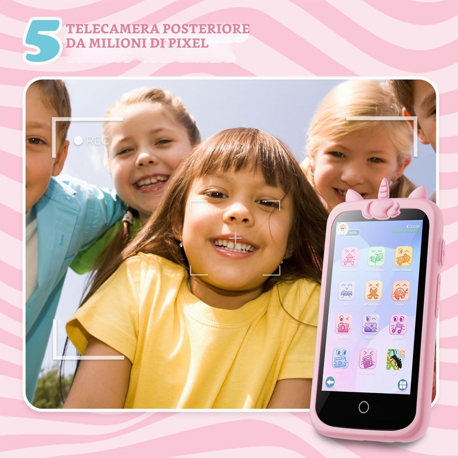Telefono Giocattolo per ragazze, 3.97 "Touchscreen Smartphone Bambini Natale regali di compleanno per ragazze età 3-12, lettore di musica MP3 con doppia fotocamera Telefonino per Bambini