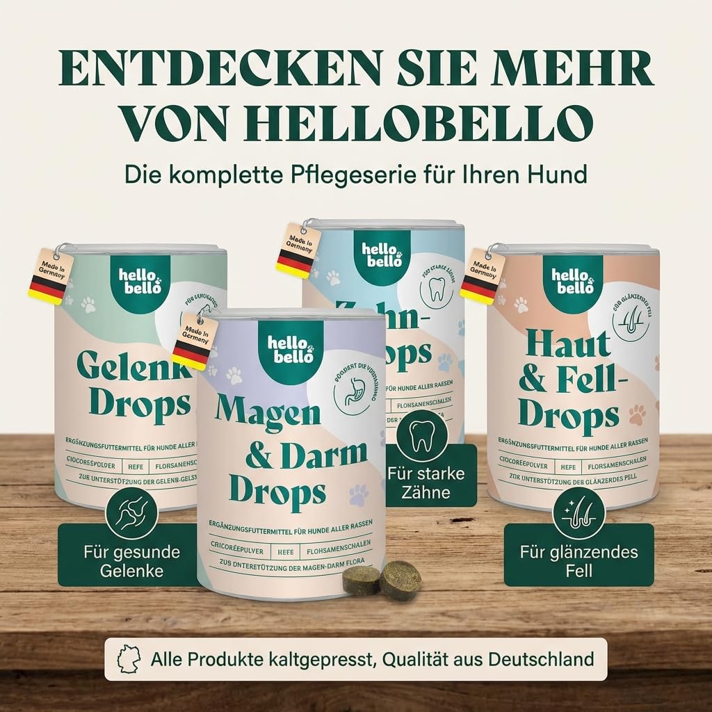HELLOBELLO Kaltgepresste Magen-Darm Drops für Hunde gegen Sodbrennen 350g Soft mit Bierhefe, 37% Lamm & Meeresalge - Gras und Kotfresser Drops Hund, Gegen Sodbrennen, Magenschutz, Magen