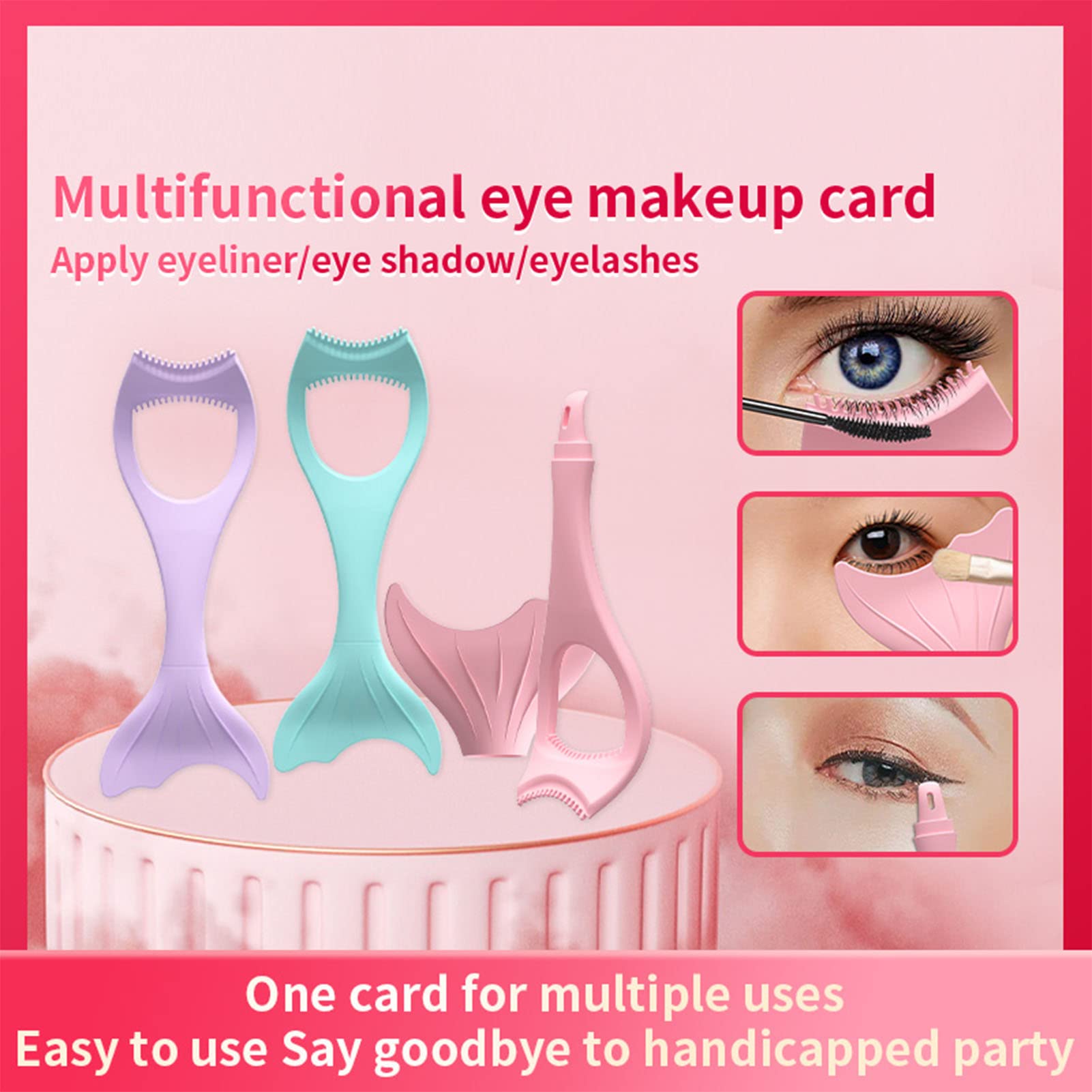 Generic Generic Plantilla de Delineador de Ojos con Alas de Silicona Multifuncional, Reutilizable, Suave, Práctica para Todo Tipo de Cara, Portátil para Viajar o Salir (GREEN) (PINK)