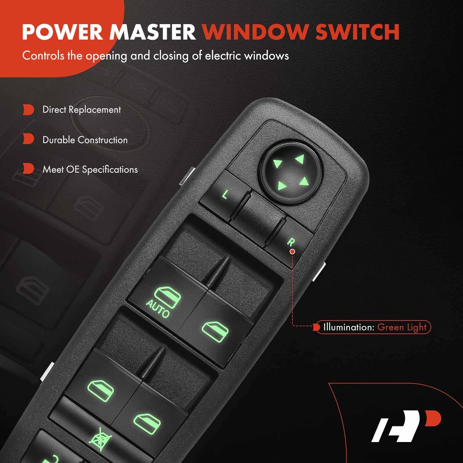 A-Premium Power Master Window Switch Compatible with Jeep & Dodge Models - Liberty 2008-2012, Journey 2009-2010, Nitro 2007-2011 - 8+13 Pins - Front Driver - Replace# 4602632AH, 4602632AB, 04602632AC
