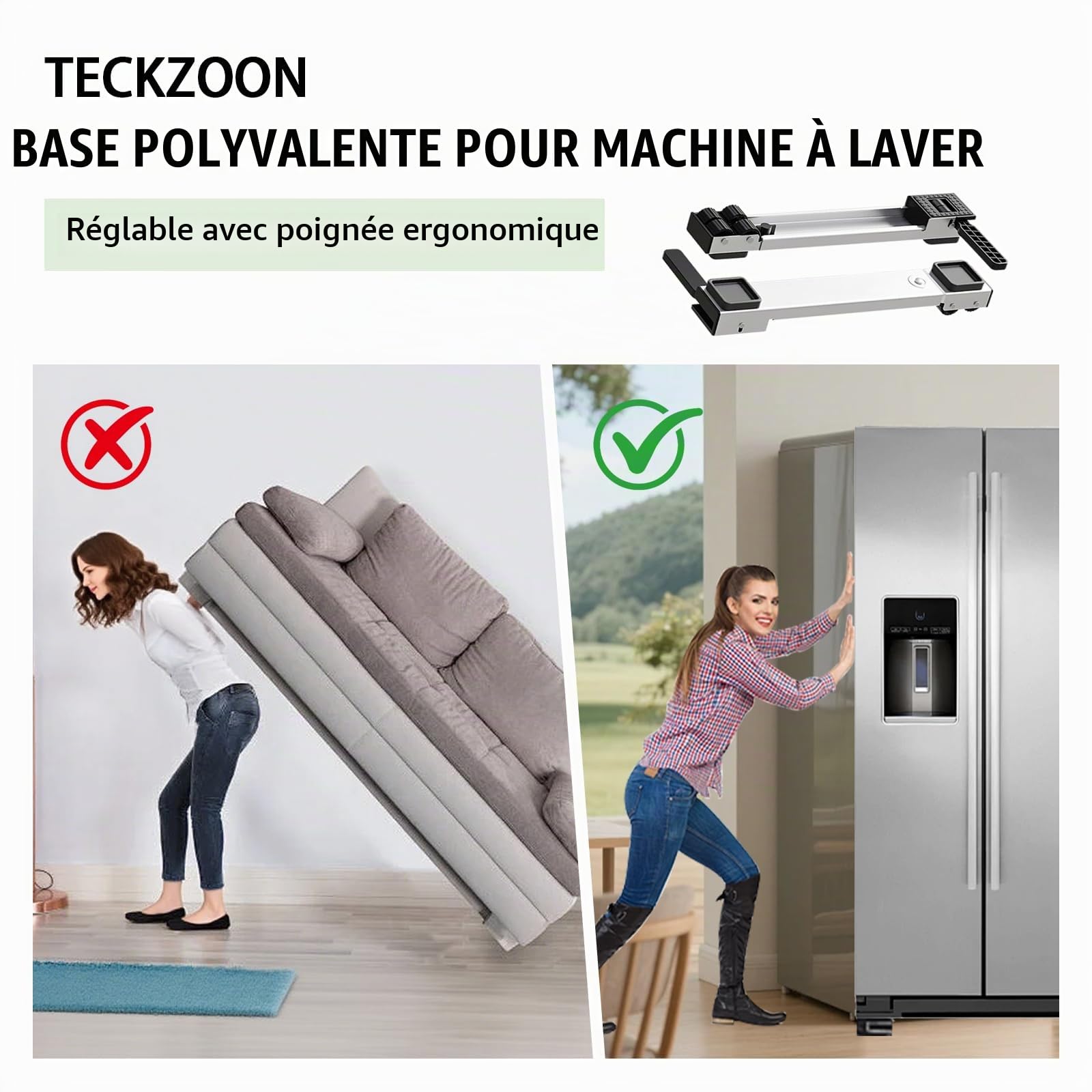 Support réglable pour machine à laver avec roulettes, extensible 50 à 80 cm, stable et surélevé, facile à déplacer pour machines à laver, sèche-linge, réfrigérateurs et meubles