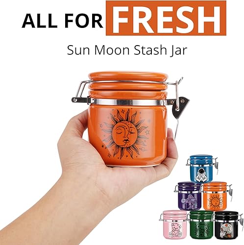 Miniatura 7 de KARCOOL Sun Moon Stash Contenedor de media onza (8.5fl oz), recipientes de cerámica con tapa de abrazadera, almacenamiento decorativo estético