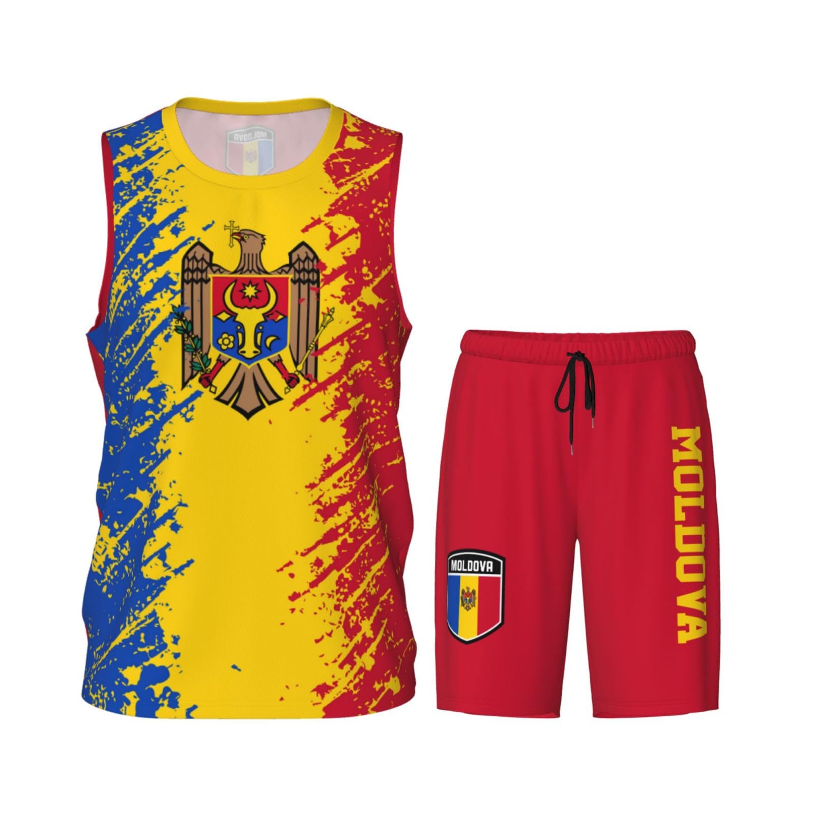 Moldova Flag Grain (3) Basketball Jersey Uniform Suit for Men Women Adults Training Athletic Set