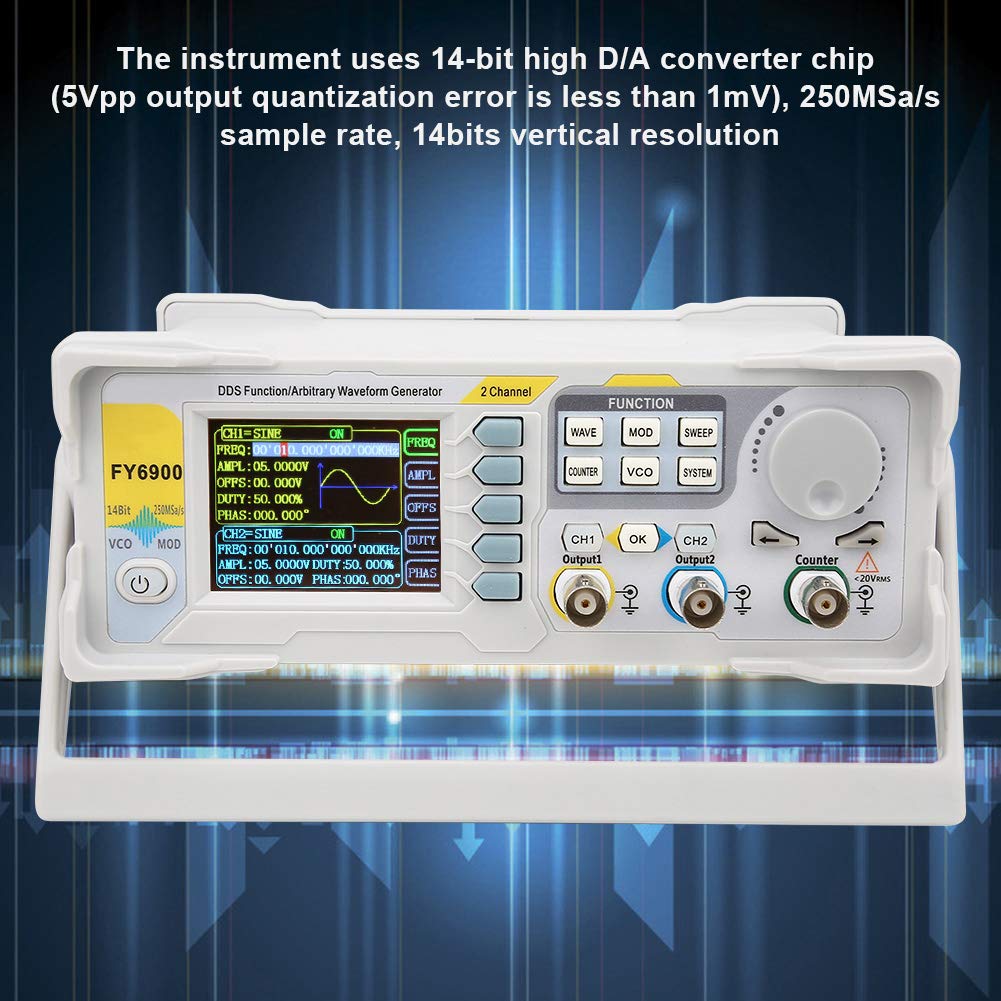 Contador de Señal, FY6900 Sine 0-30 MHZ 2.4in Pantalla TFT Medidor de Generador de Señal Digital