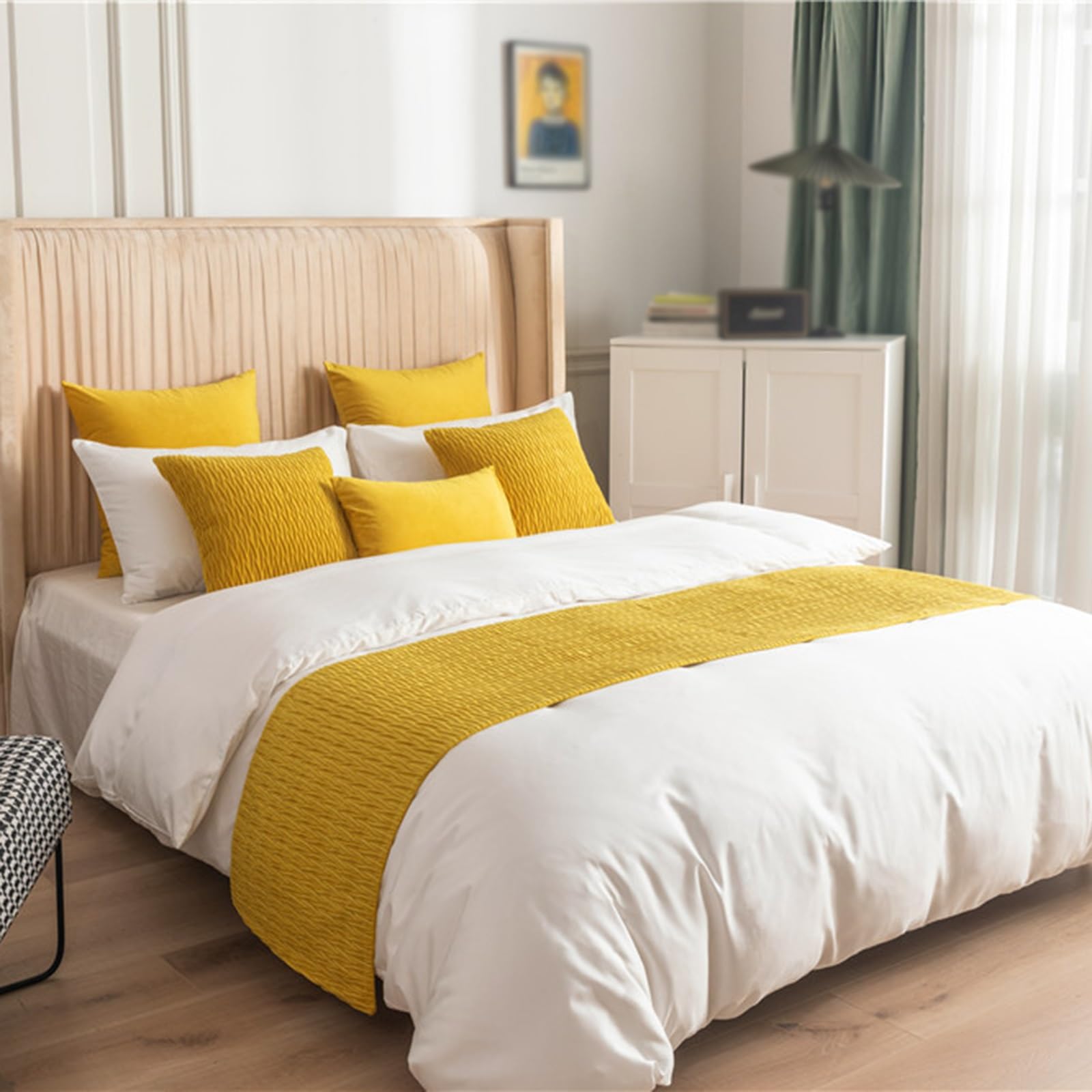 Syibelters Washable Bed Runner Bedroom Bed Scarf(Yellow2,50 * 240cm)