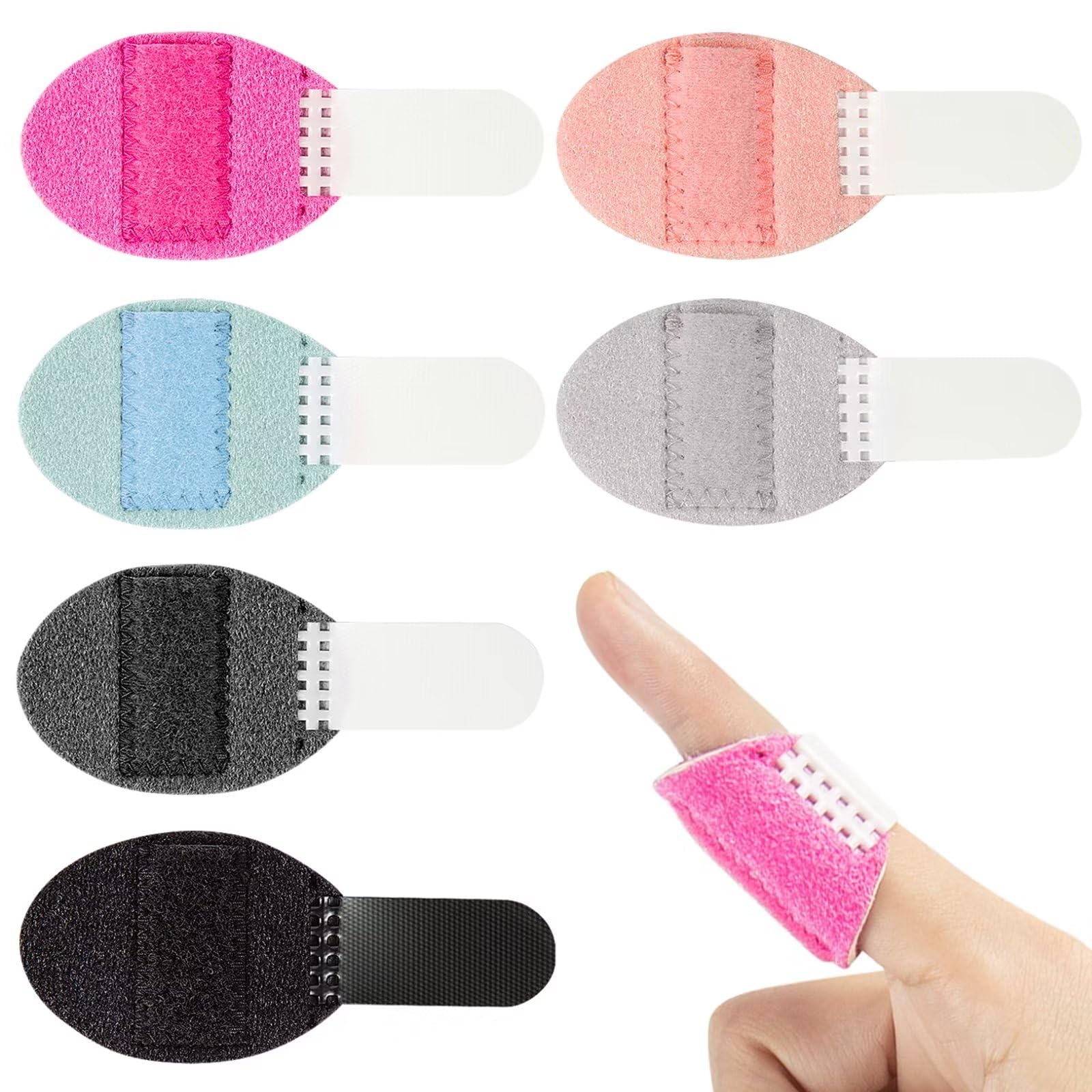 Ponpon 6Pcs Finger Splints for Trigger Finger Thumb Splints Finger Brace Index Finger Support for Broken Strained Arthritis (Pink+Light Grey+ Dark Grey+Light Blue+Black+Rose Red (6Pcs))