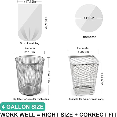 Miniatura 3 de Juego de bolsas de basura de 13 galones y 4 galones, 160 unidades, bolsas de basura altas sin perfume para cocina, 49.2 litros y bolsas de basura
