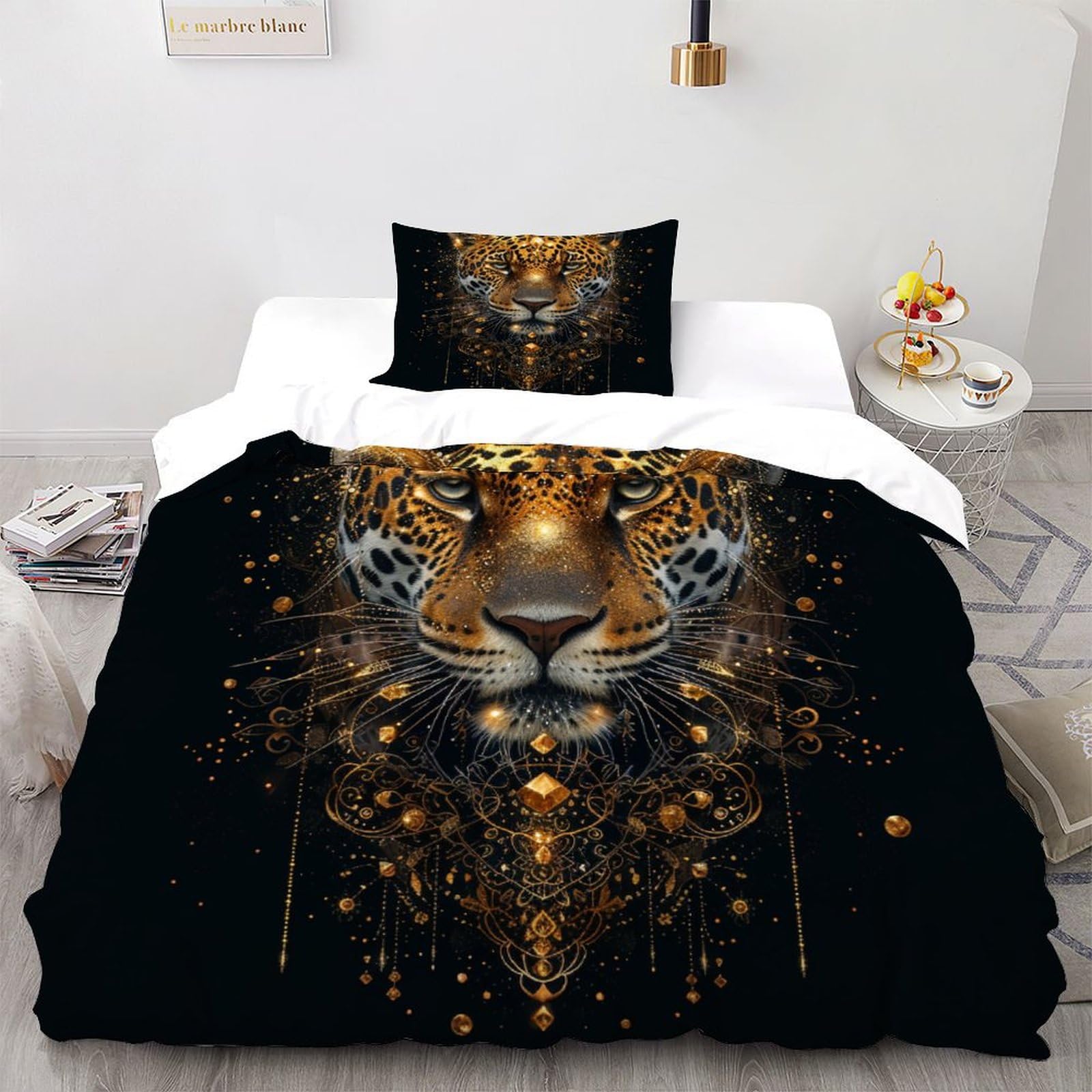 Housses de couettes animaux 135x200cm avec fermeture éclair et taie d'oreiller microfibre léopard