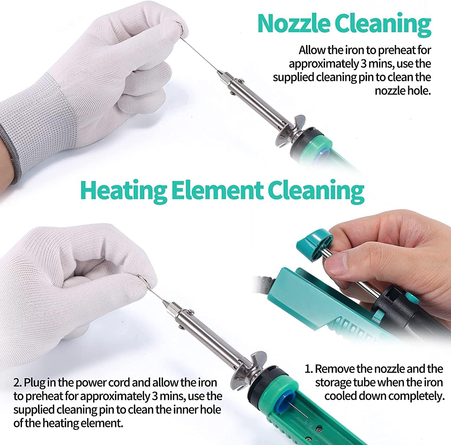 Cleaning nozzle and heating element