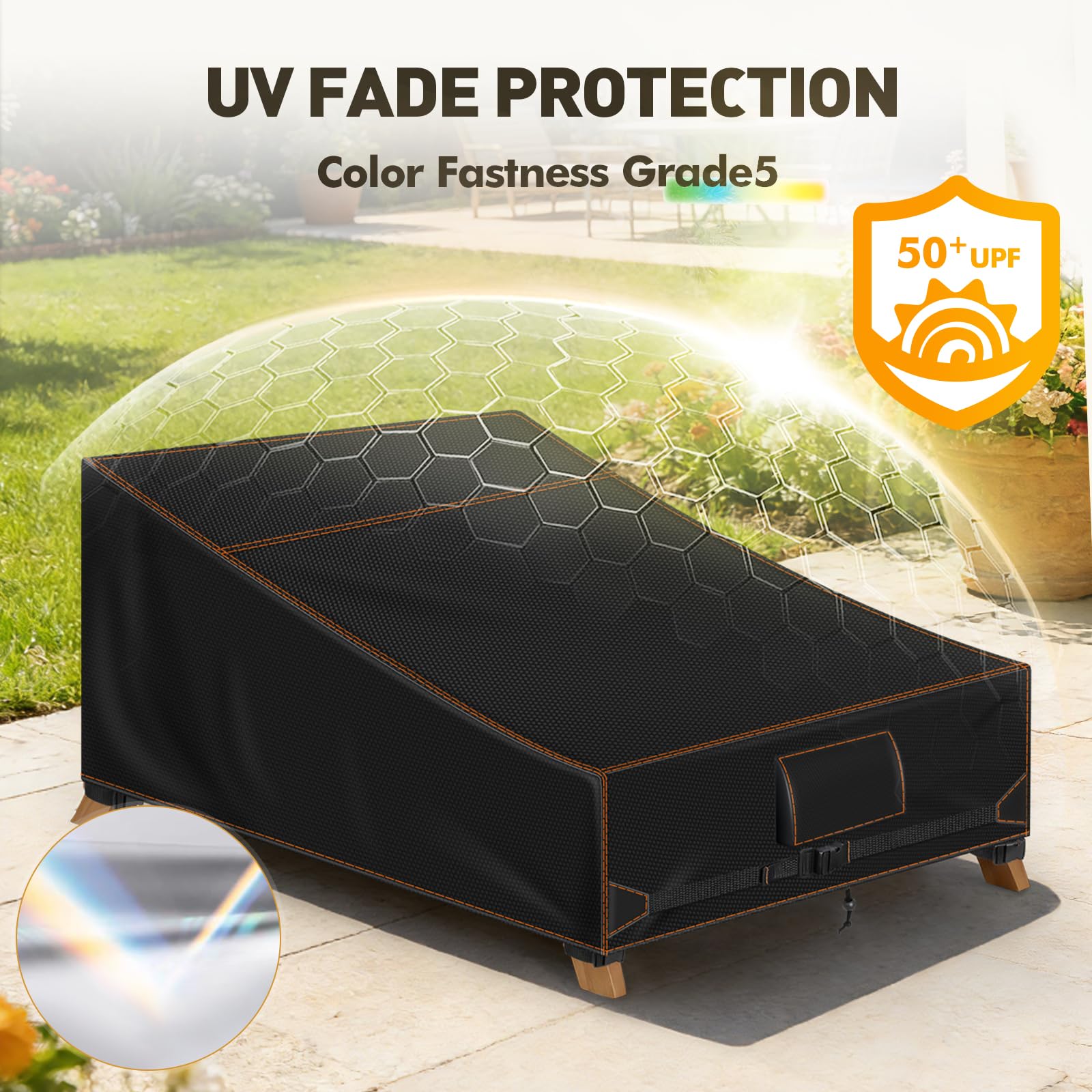 Housse Protection Transat Jardin Extérieur Double, Noir 210x150x40/90 cm