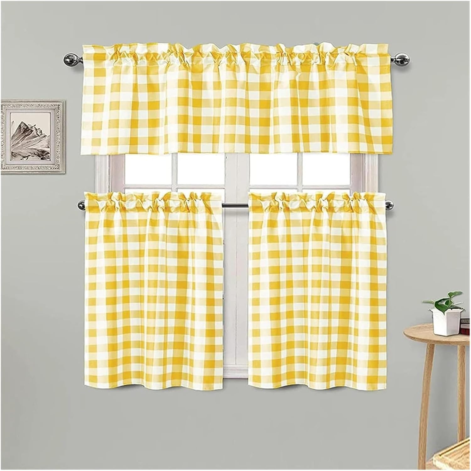 Solid Blackout Curtains for Bedroom Small Fresh Grid Short Curtains Suitable for Parties Living Rooms Dining Kitchens Daily Home Decoration(W140cm x H45cm)