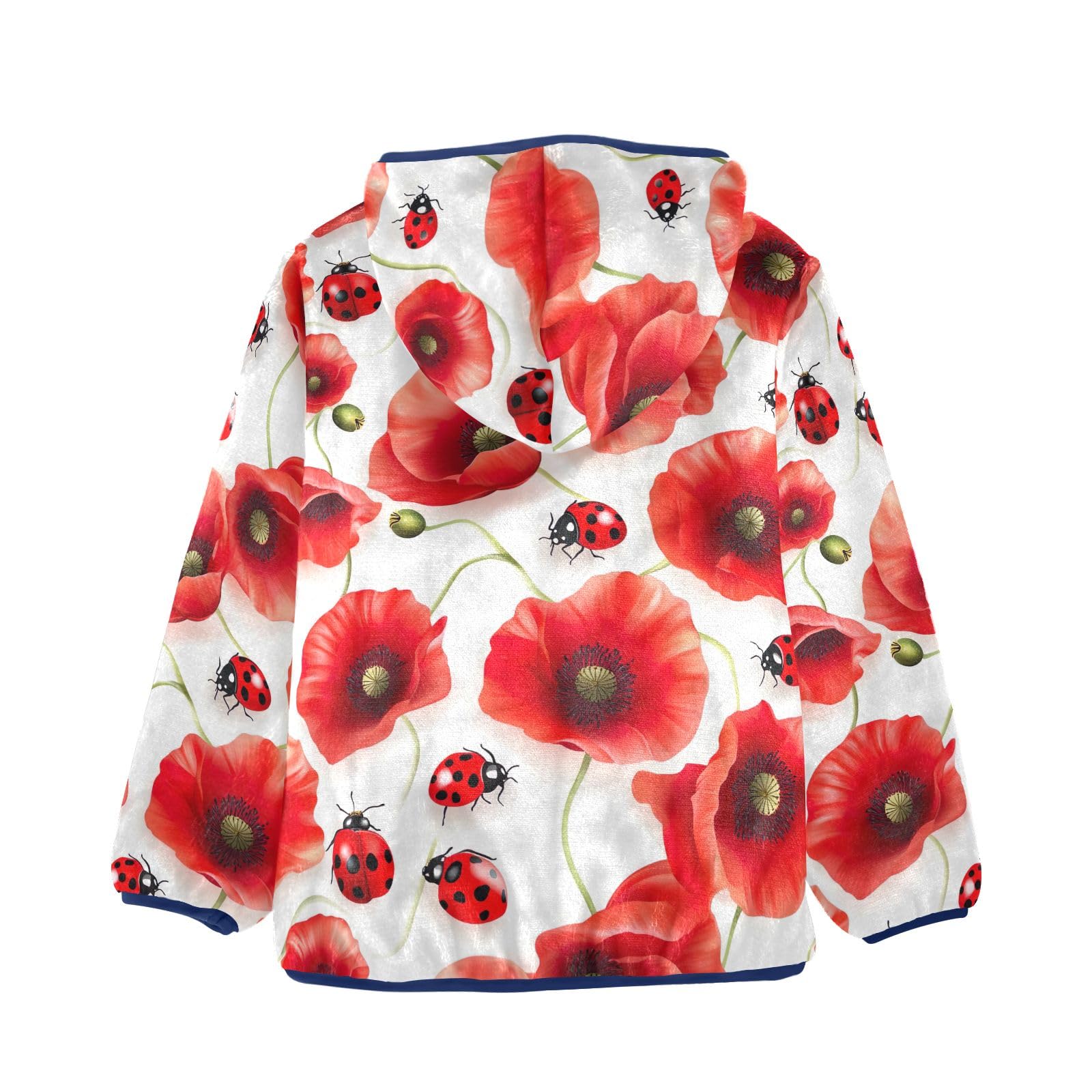 CHIFIGNO Cute Fleece Jacket for Boys Red Poppy Flowers Ladybirds Winter Jacket Boys' Fashion Hoodies Sweatshirts with Pockets for Toddler and Kids, 4T
