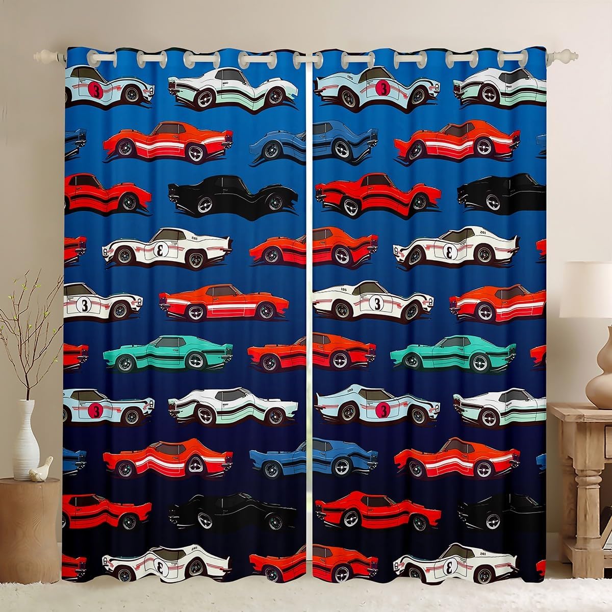 Feelyou Racing Car Blackout Curtains(30-50%) Kids Race Sports Car Darkening Curtains Extreme Sports Theme Decor Curtains for Bedroom Car Sports Competition Window Drapes (2 Panels， 42 x 63 Inch) Gray