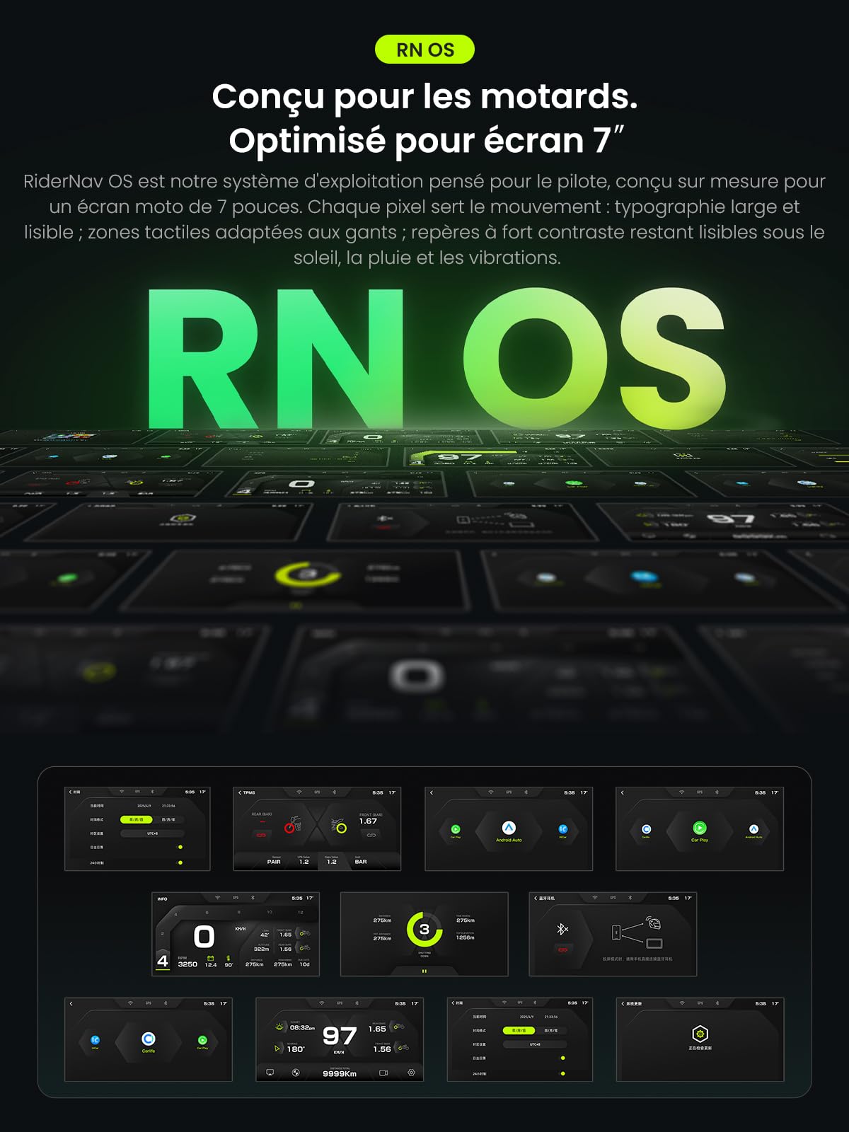 R7M 7" CarPlay et Android Auto sans Fil pour Motos BMW - Commande Native Wonder Wheel & Action Camera | Lecture des Données en Temps Réel (TPMS/RPM) | Mises à Jour OTA | GPS IP69K | Nav Pre