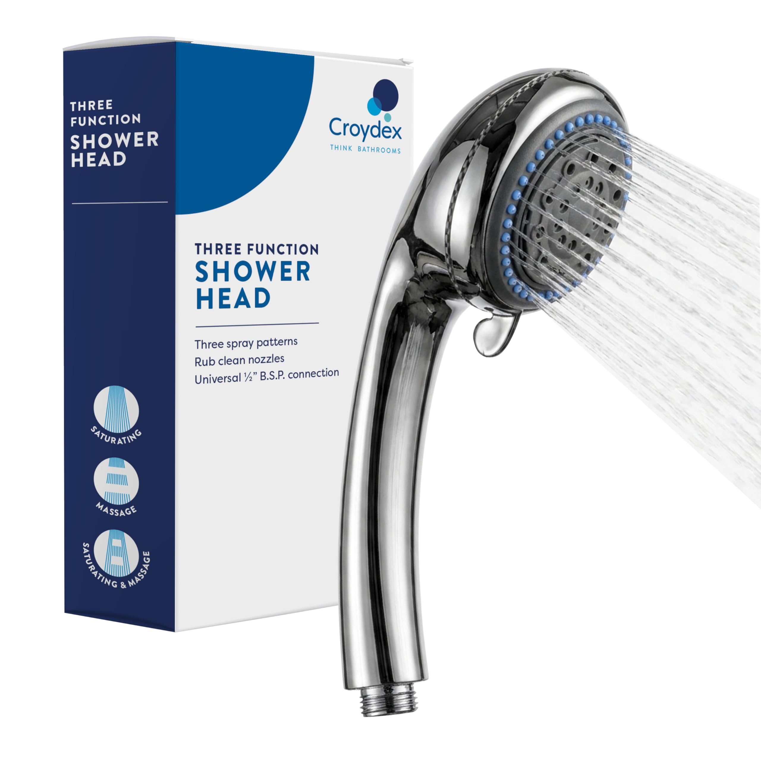 Croydex Round Three Spray Mode Shower Head Handset 235mm Chrome Plated from B&Q