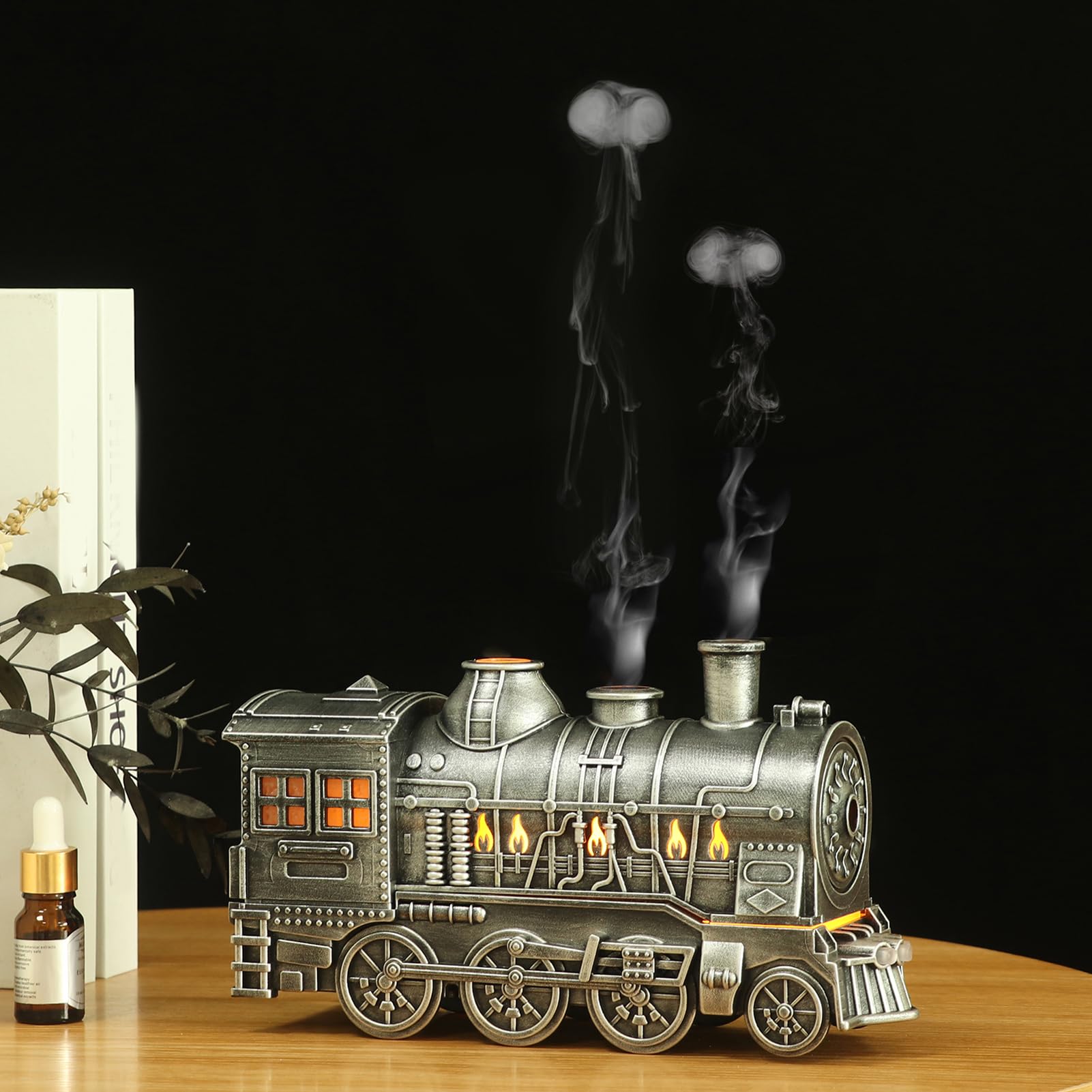 Diffusor für ätherische Öle, Train-Diffusor 300 Ml mit 2-Stunden-8-Stunden-Timer, Fernbedienung, 2 Beleuchtungs- und 2 Nebelmodi, Train Cool Mist-Luftbefeuchter, Leiser