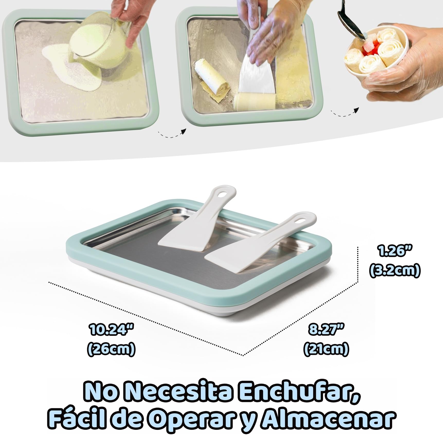 JoyMech Plancha para Hacer Helados, Plancha de Hacer Helados, Plancha para Hacer Ice Cream Rolls, Incluye 2 espátulas, Ideal para Preparar Helado Enrollado Casero y Yogur Helado (Verde)
