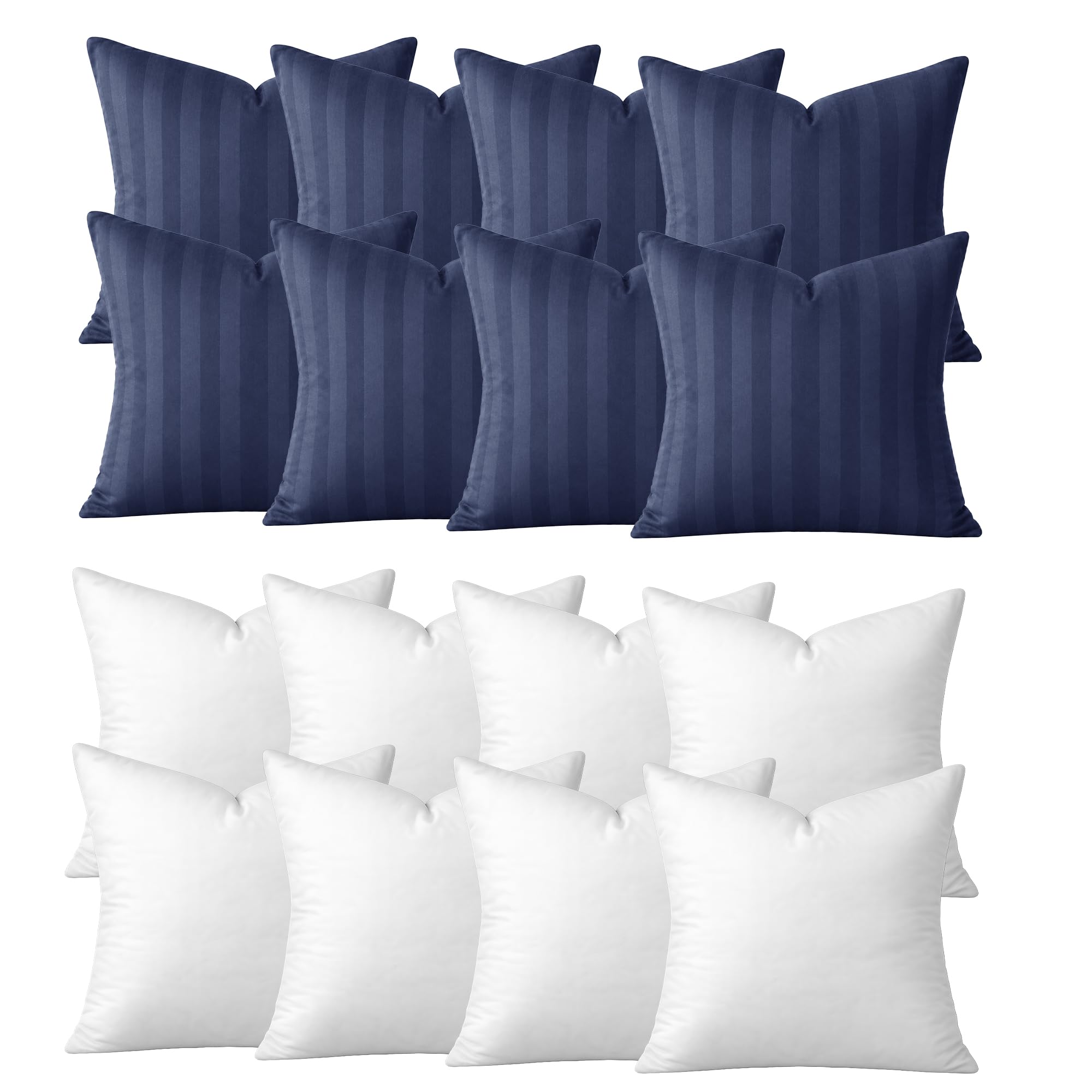 Hafaa Navy Cushions with Covers Included Pack of 8, 40 x 40 cm Decorative Stripe Microfiber Throw Pillows with Hidden Zip Closure for Living Room Couch office & Home Décor