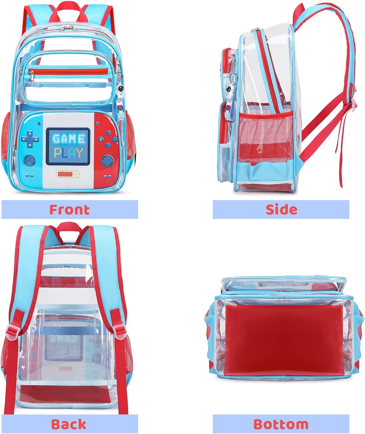 Clear Backpack for Boys - 3 Pcs Game Clear Backpack Heavy Duty with Lunch Bag - See Through Bookbag Stadium Approved for Kids Middle High College School Travel (Red Game) - Image 6