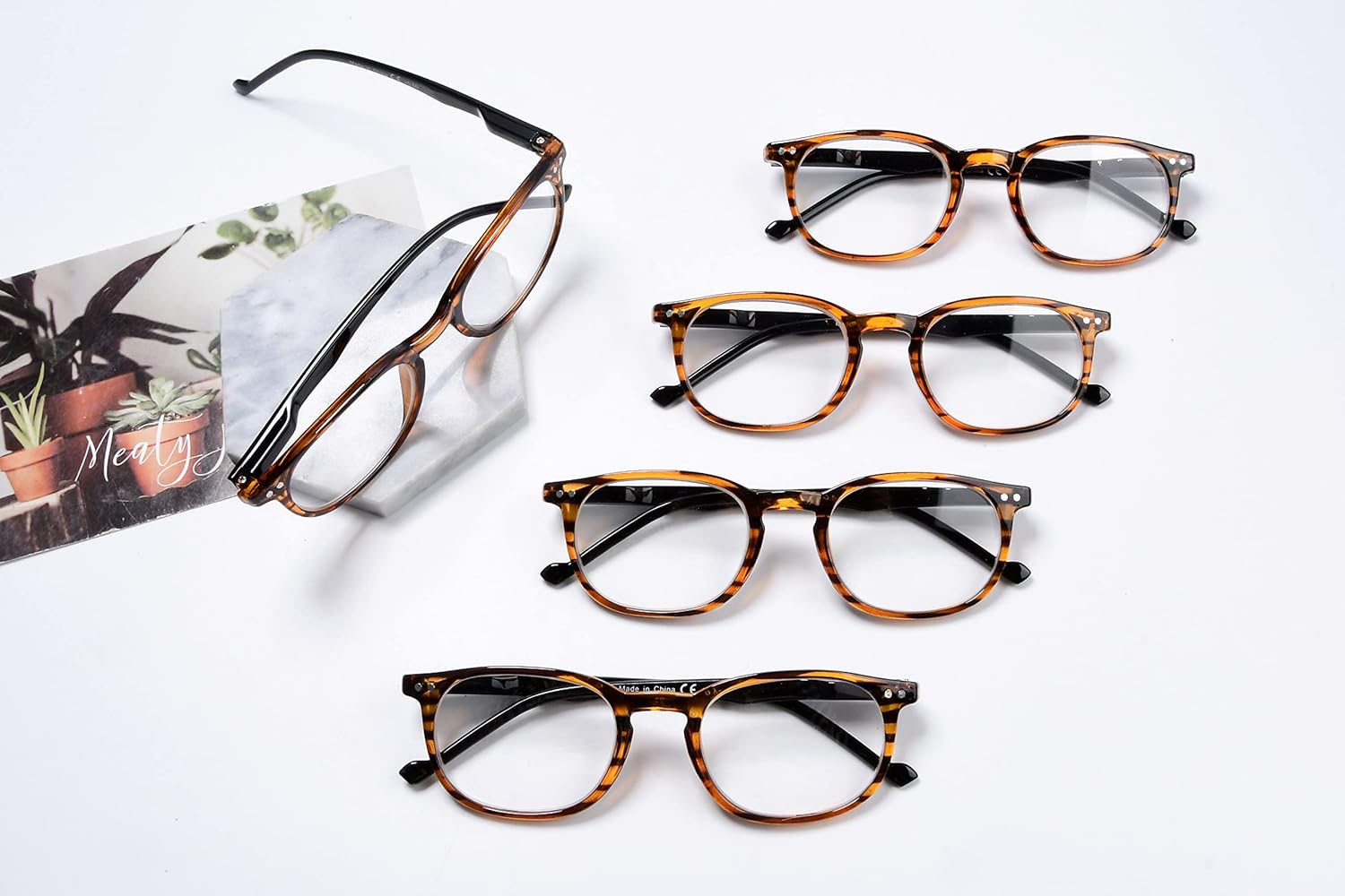 Eyekepper 5-Pack Spring Hinges 80's Classic Reading Glasses Amber +2.0