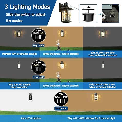 Miniatura 10 de FLEDAVID Lámpara de pared con sensor de movimiento para exteriores, lámpara de porche exterior del atardecer al amanecer, lámpara blanca para