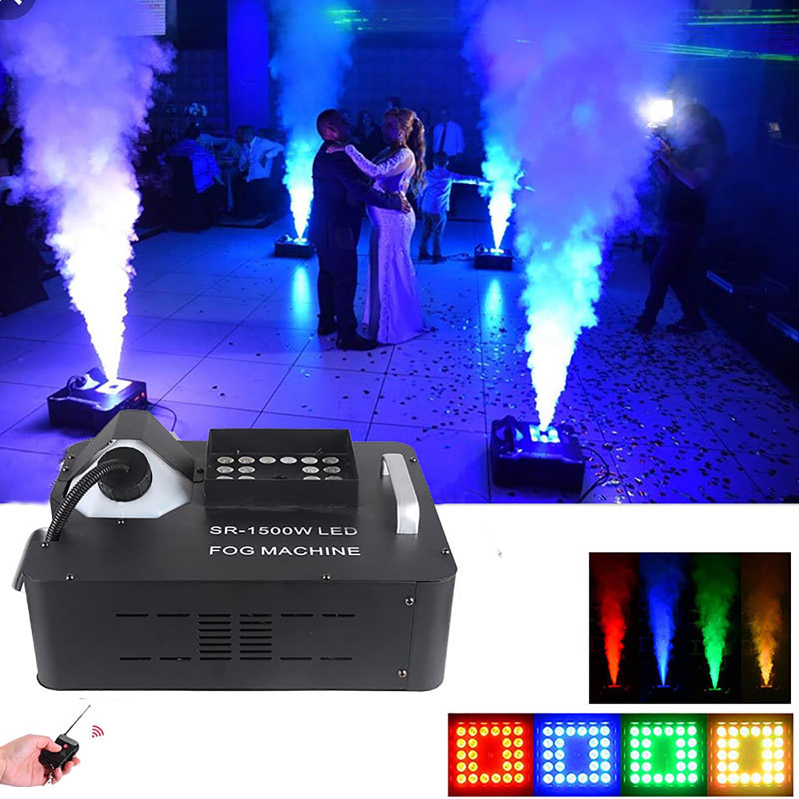 Pionowa Wytwornica Mgły, Wytwornica Dymu O Mocy 1500 W, Sterowanie DMX 512 Z 24 Koralikami LED I Pilotem, Pojemność I Wydajność Puszki Z Olejem 2,5 L, 18000 CFM, Na Wesele, Imprezę