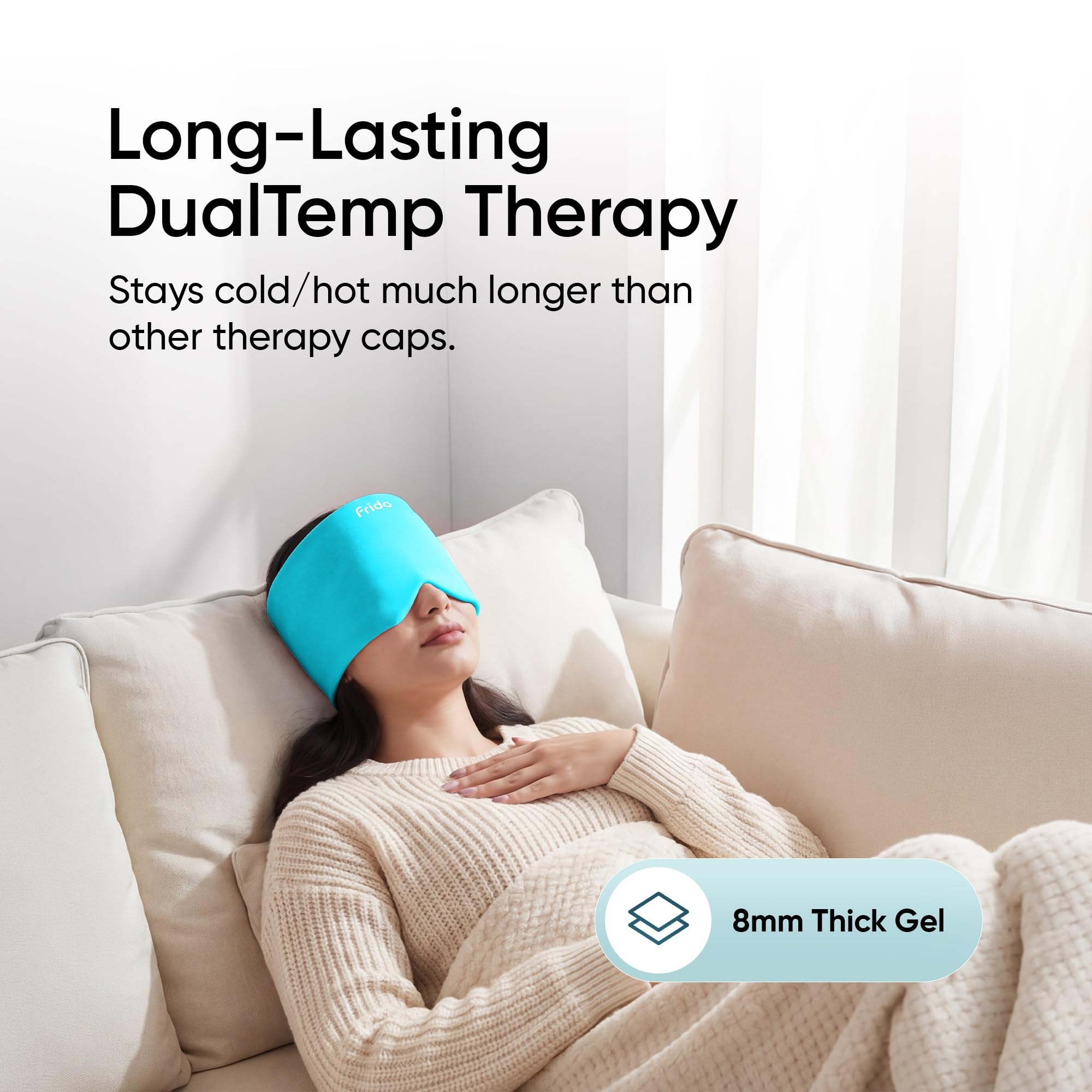 Frido Hot & Cold Therapy Cap | 360° Full Head Coverage | Reusable Cooling & Warming Cap with Gentle Compression | Blue — Amazon image 7