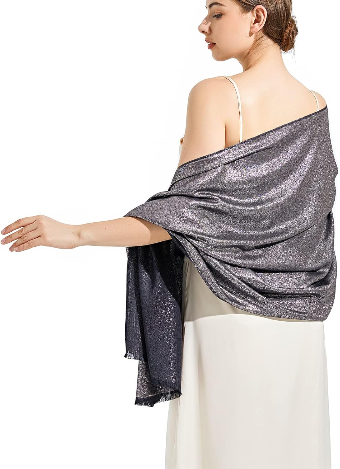 Sparkling Metallic Pashmina Shawl Wraps Scarf for Evening Party Bridal Wedding Formal Dresses - Image 3