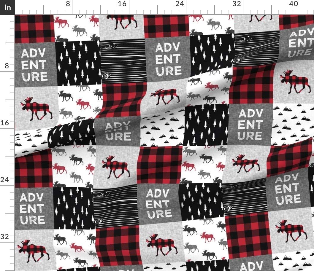 Spoonflower Fabric - Adventure Patchwork Buffalo Plaid Woodland Moose Trendy Lumberjack Printed on Petal Signature Cotton Fabric Fat Quarter - Sewing Quilting Apparel Crafts Decor