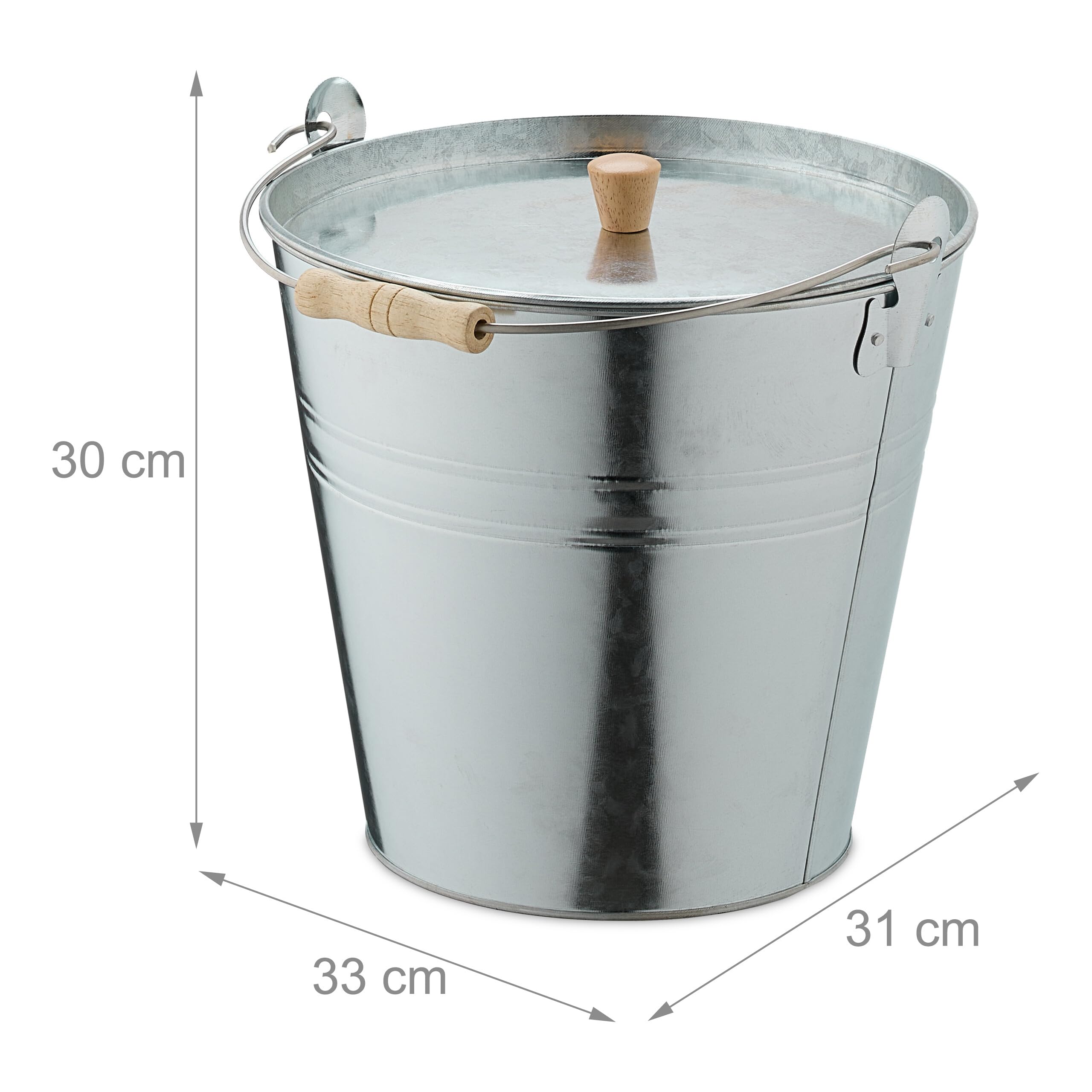 Relaxdays Secchio Raccogli Cenere con Coperchio, Cestello 12,5 L, Carbone e Bricchetti Camino e Stufa, Acciaio, Argento