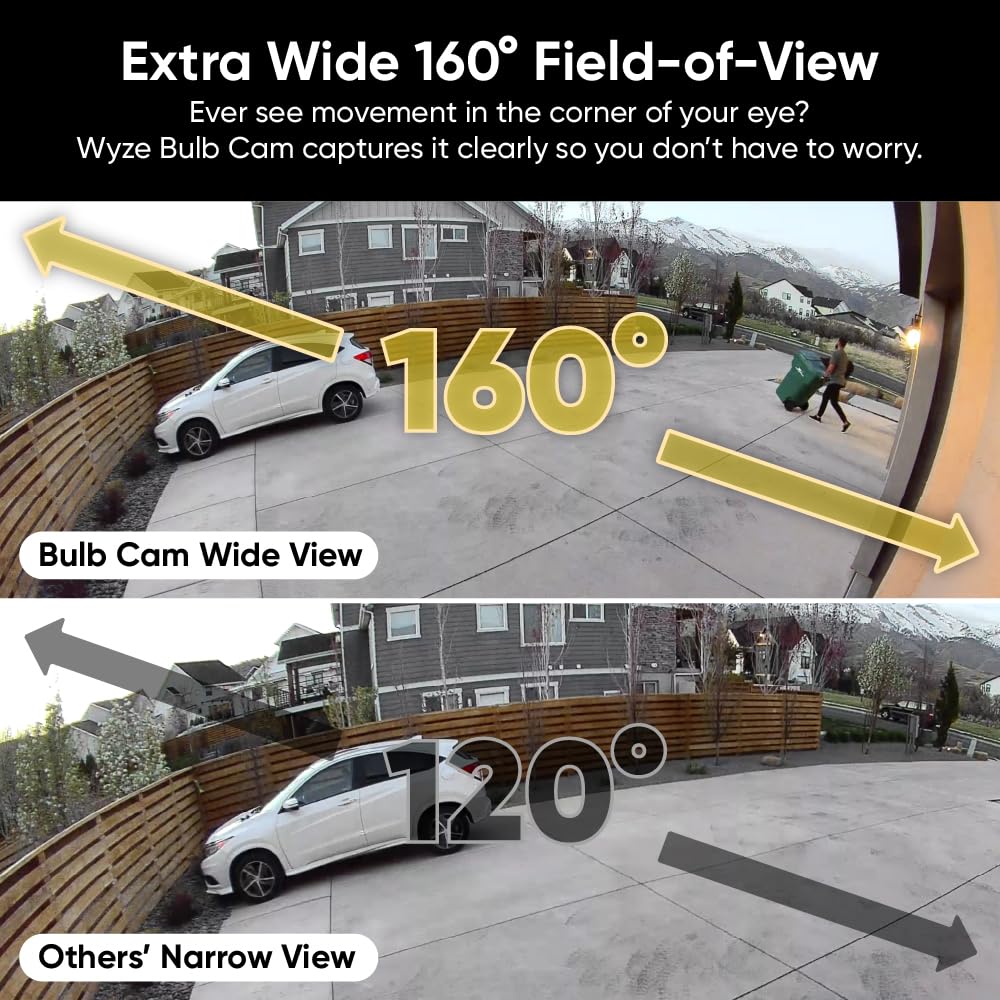 WYZE Bulb Cam Security Camera, 2K HD Outdoor Light Bulb Camera, Color Night Vision, Dimmable LED Bulb, Motion Detection, Siren Alarm, Works w/Alexa/Google Assistant. Free Expert Support