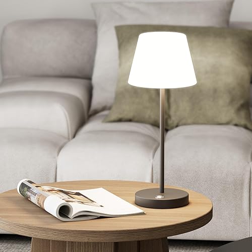 Ralbay Lámpara de mesa inalámbrica, lámpara de mesa LED recargable, color negro, IP54, impermeable, 6000 mAh, funciona con pilas, lámpara de