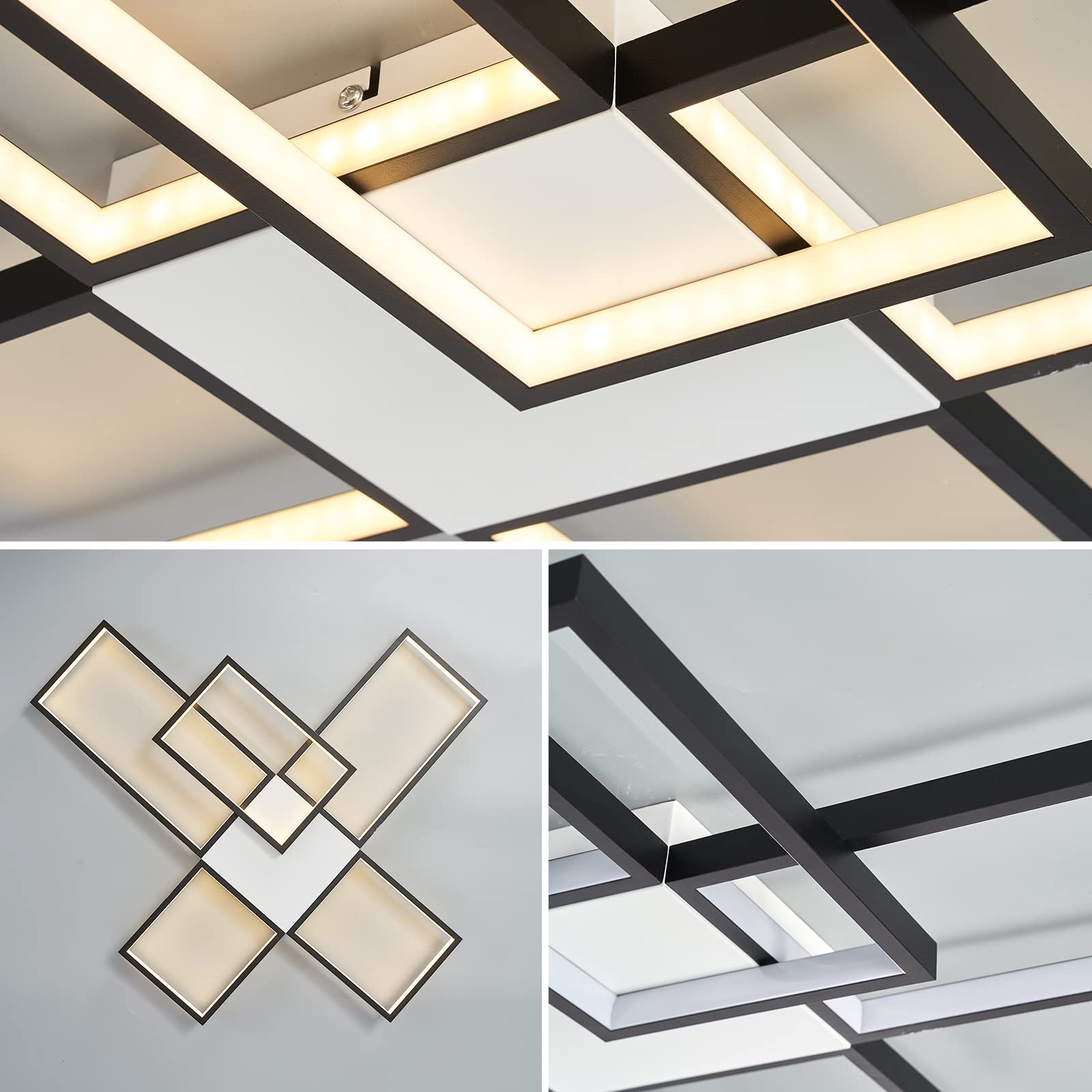 Lampada Da Soffitto nera opaca Luminosità Dimmerabile 3000k-6000k Lampadario Per Soggiorno Sala da pranzo Dimmerabile Con Telecomando 72v 5040LM (Black-BLS-FH102-S)