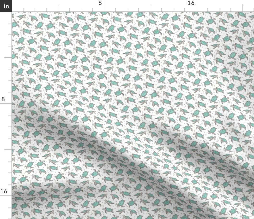Spoonflower Fabric - Sea Turtles Nautical Ocean Mint Green White Tiny Small Turtle Fish Printed on Petal Signature Cotton Fabric by The Yard - Sewing Quilting Apparel Crafts Decor