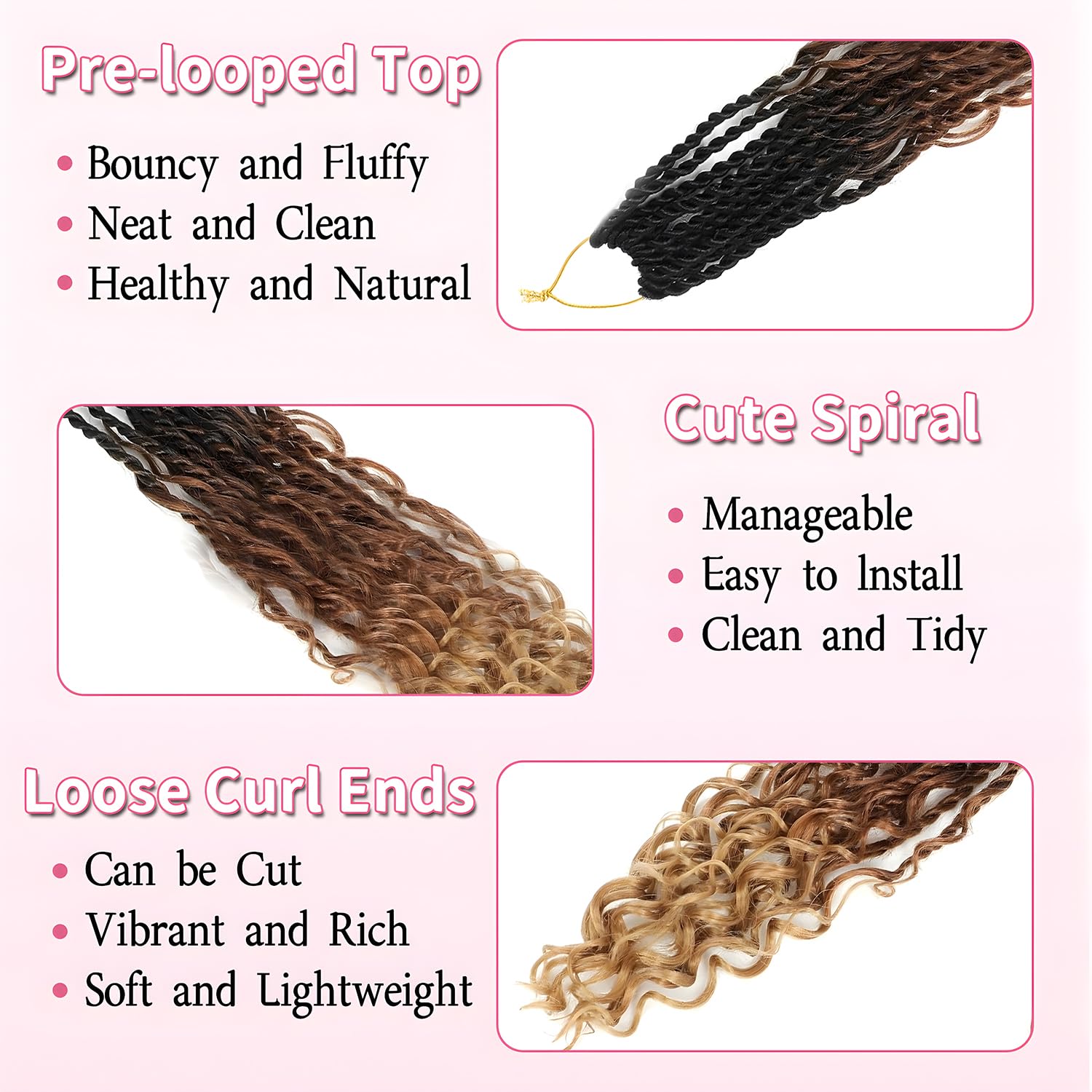 QIDESHENG 9 Packs Senegalese Twist Crochet Hair 14 Inch Pre-Looped Island Twist Boho Crochet Braids Hair Extensions with curls Synthetic Crochet Hair Extensions for Black Women(1B) (1B/30/27 - Image 4