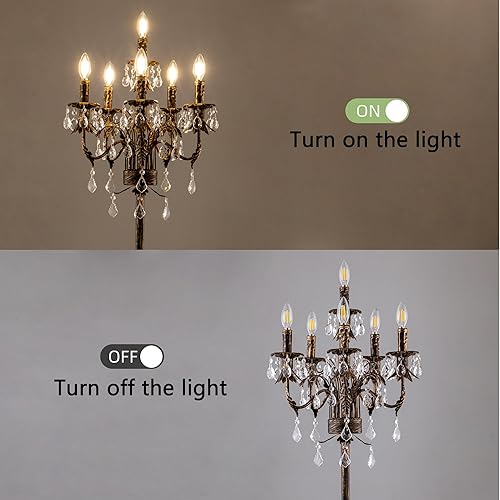 Miniatura 3 de Wellmet Lámpara de pie de bronce para esquina de sala de estar, 6 luces de granja, lámpara de pie alta de cristal con interruptor de pie para